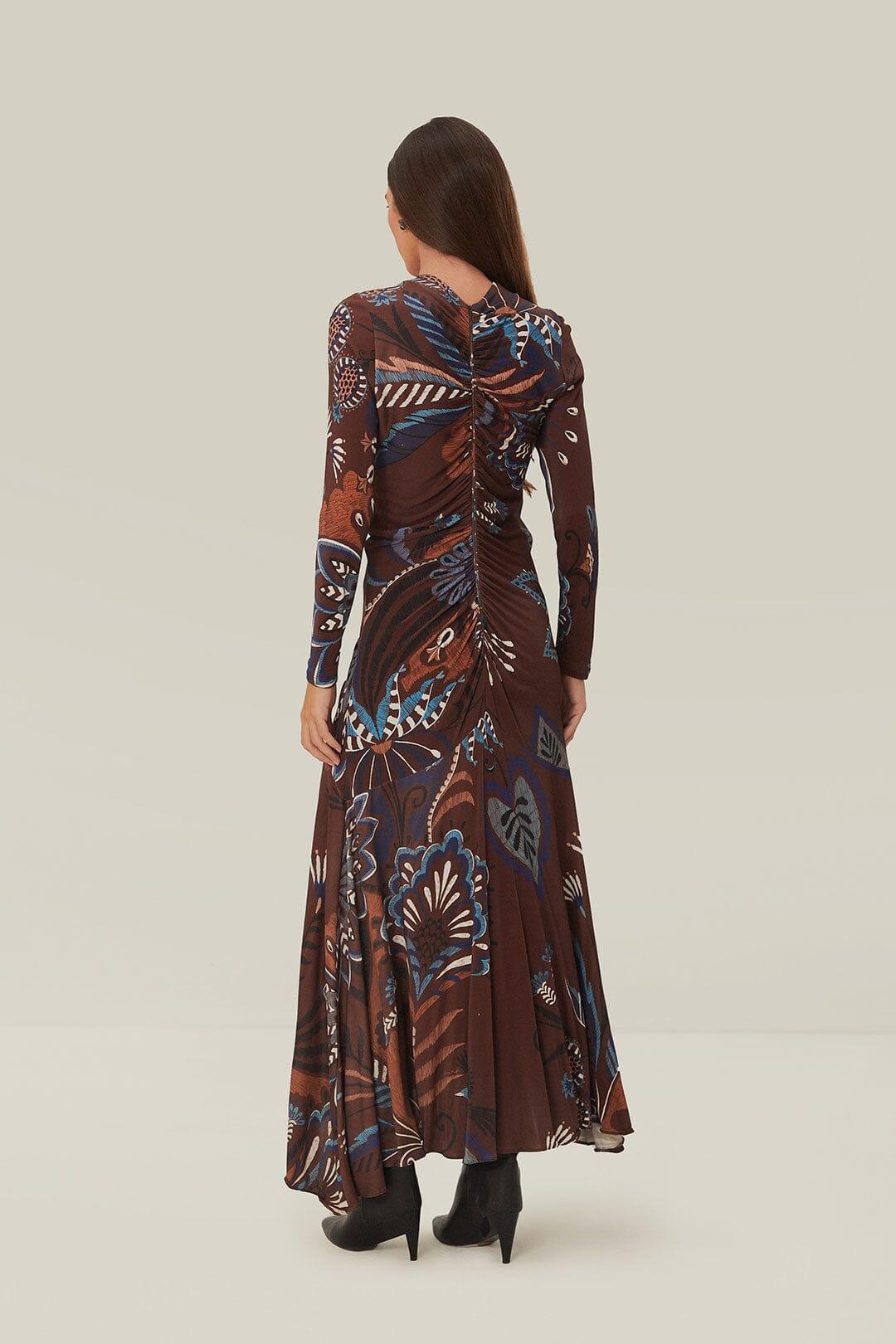 Brown Delicate Garden Long Sleeve Maxi Dress, DELICATE GARDEN BROWN / XS Product Image