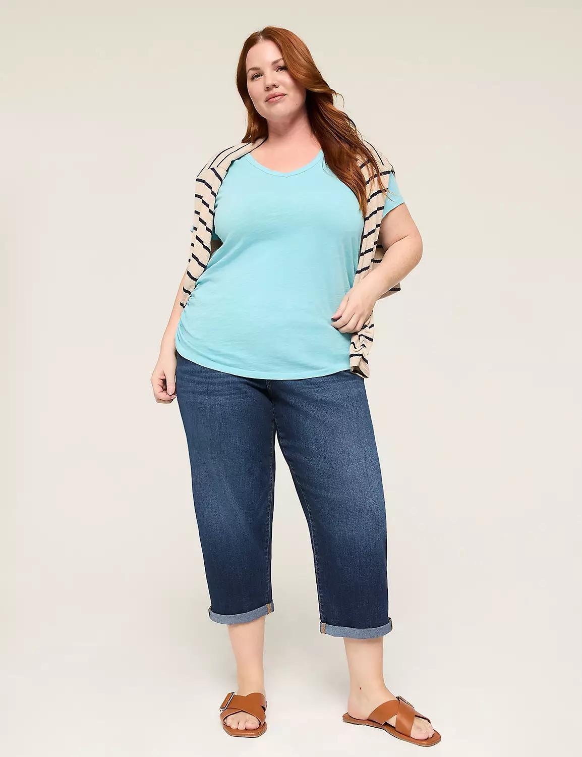 Short-Sleeve V-Neck Side-Ruched Tee Product Image