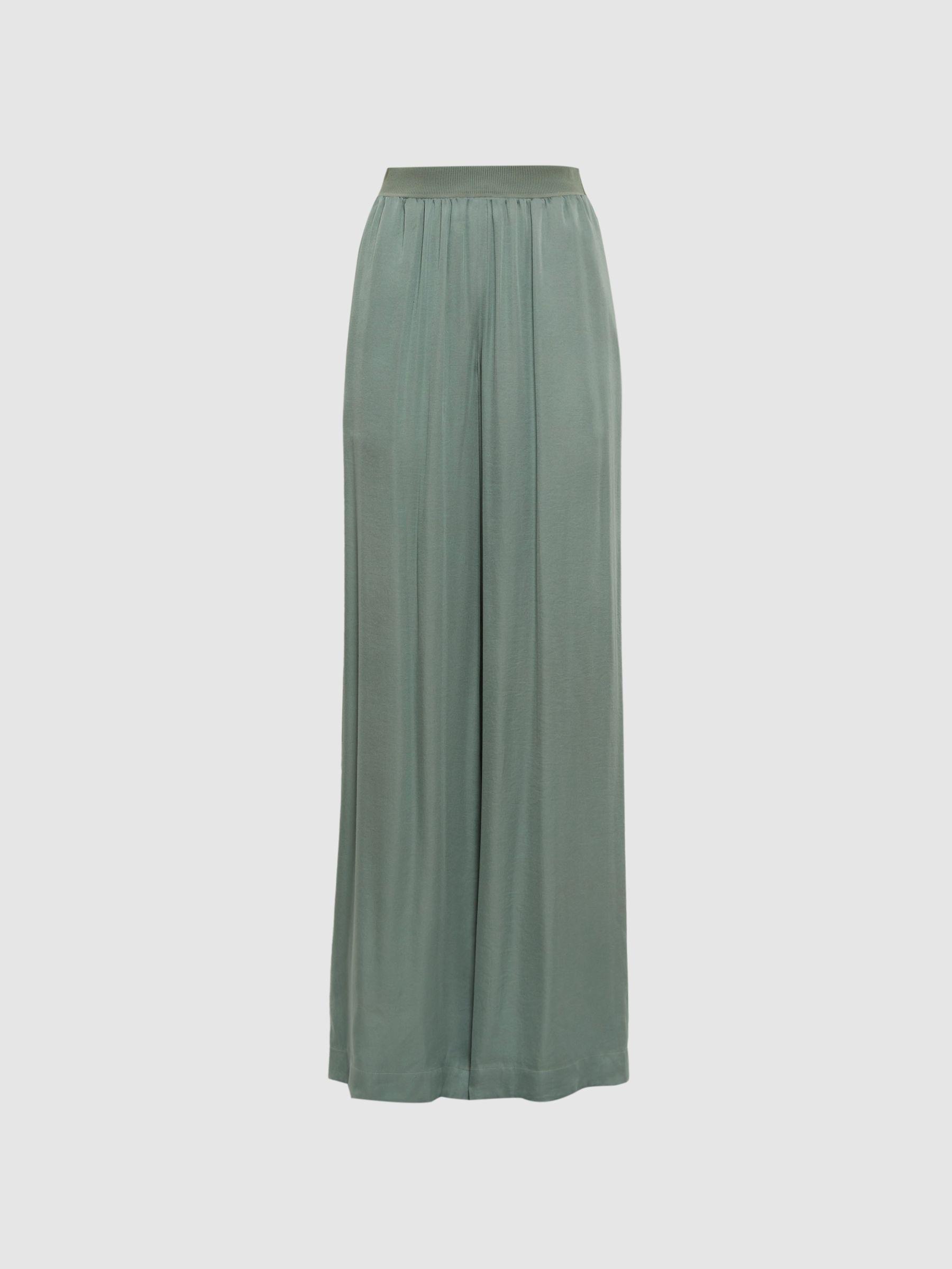 Petite Wide Leg Elasticated Waist Trousers in Sage Product Image