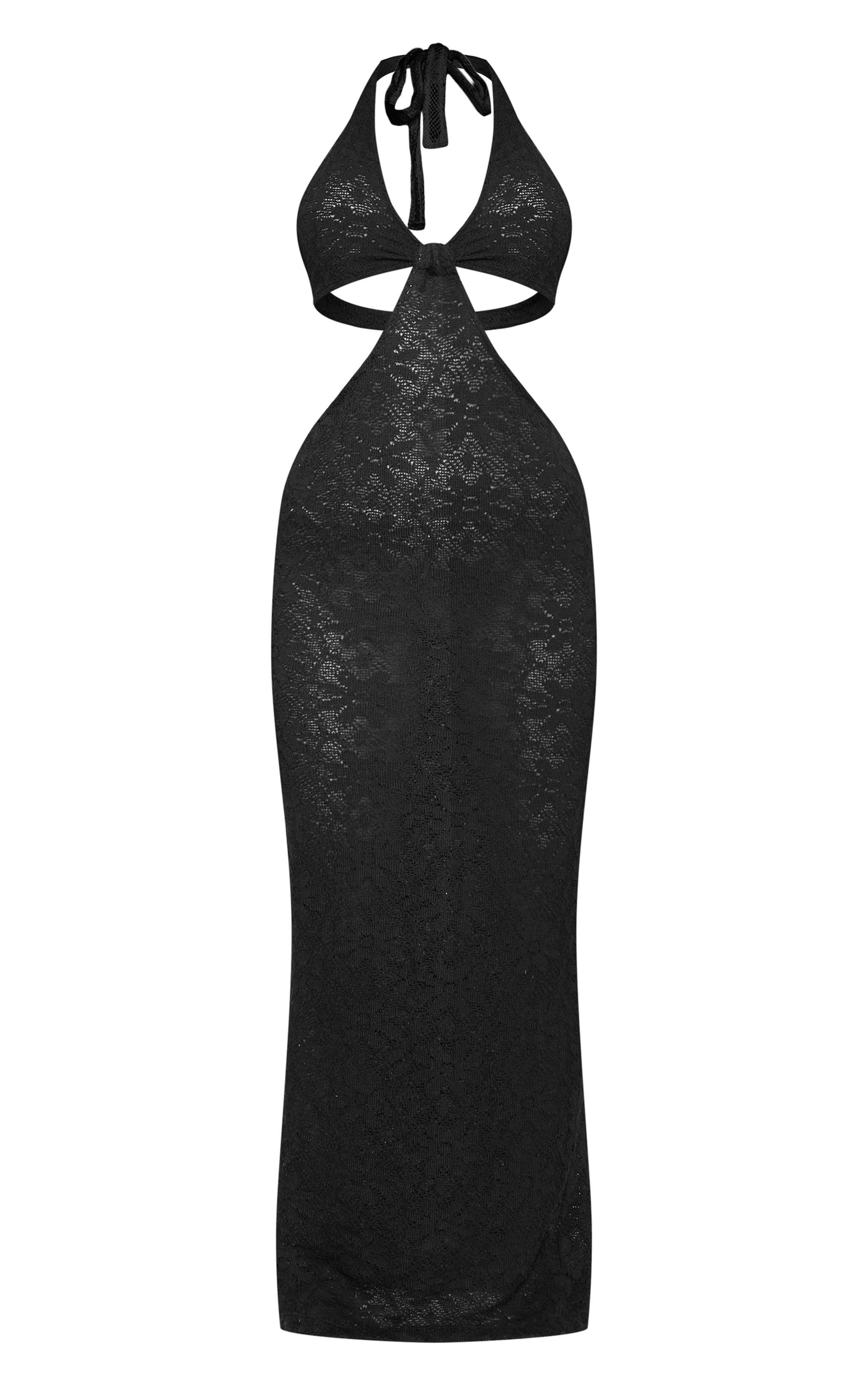 Black Halterneck Floral Cut Out Maxi Dress Product Image