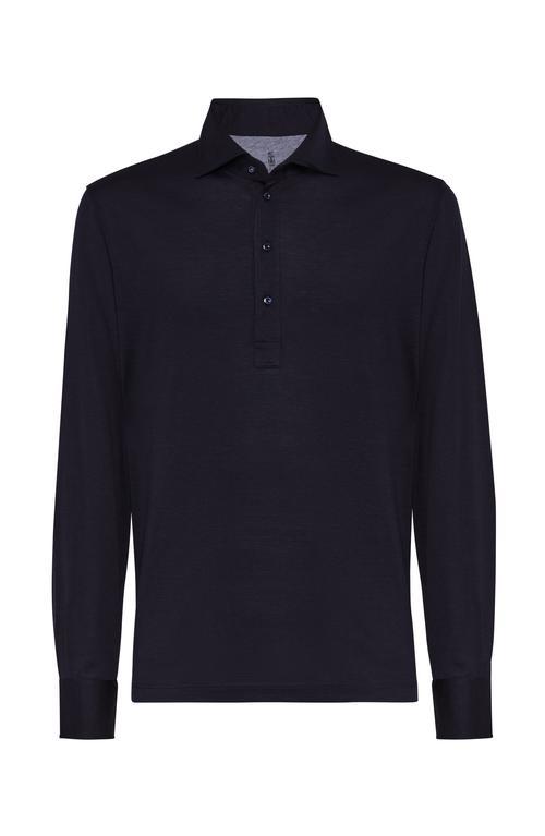 BRUNELLO CUCINELLI Long-sleeve Polo Shirt In Blue Product Image