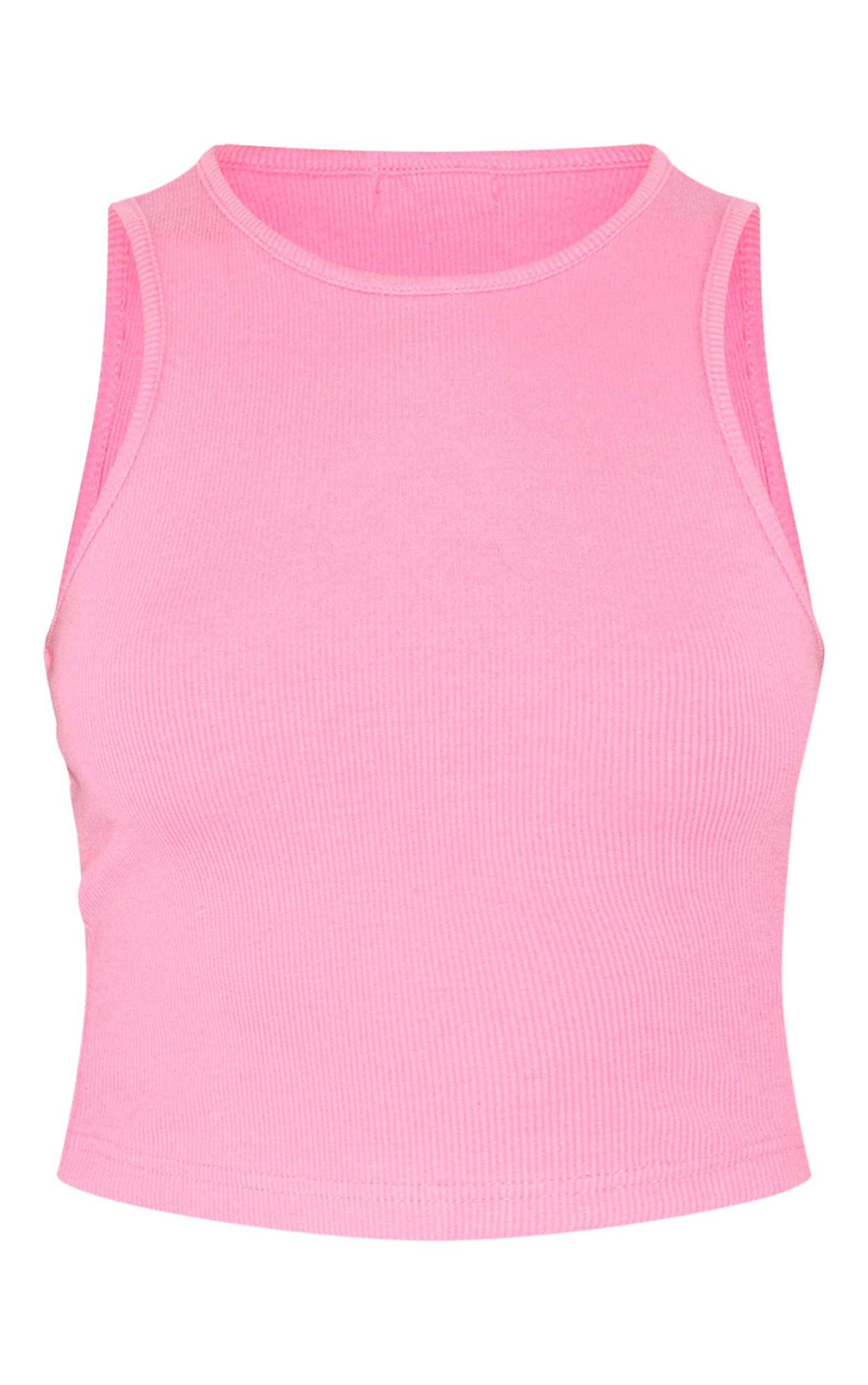 Pink Basic Rib Racer Crop Top Product Image