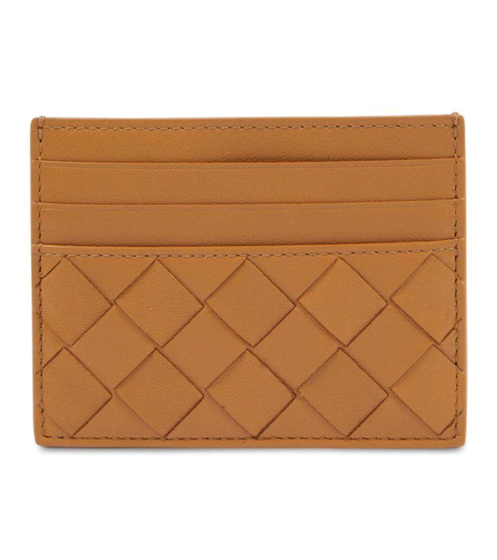 BOTTEGA VENETA Intrecciato Leather Card Holder In Orange Product Image