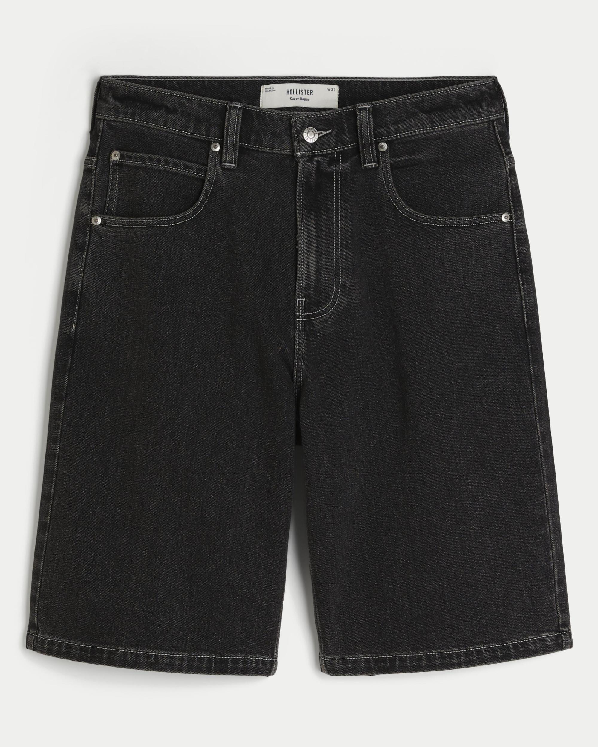 Below-the-Knee Washed Black Super Baggy Denim Shorts Product Image