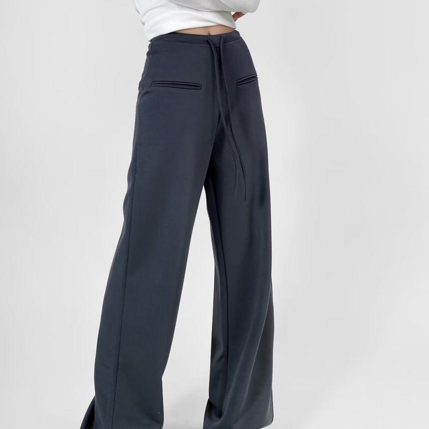 Drawstring Waist Plain Wide Leg Pants Product Image