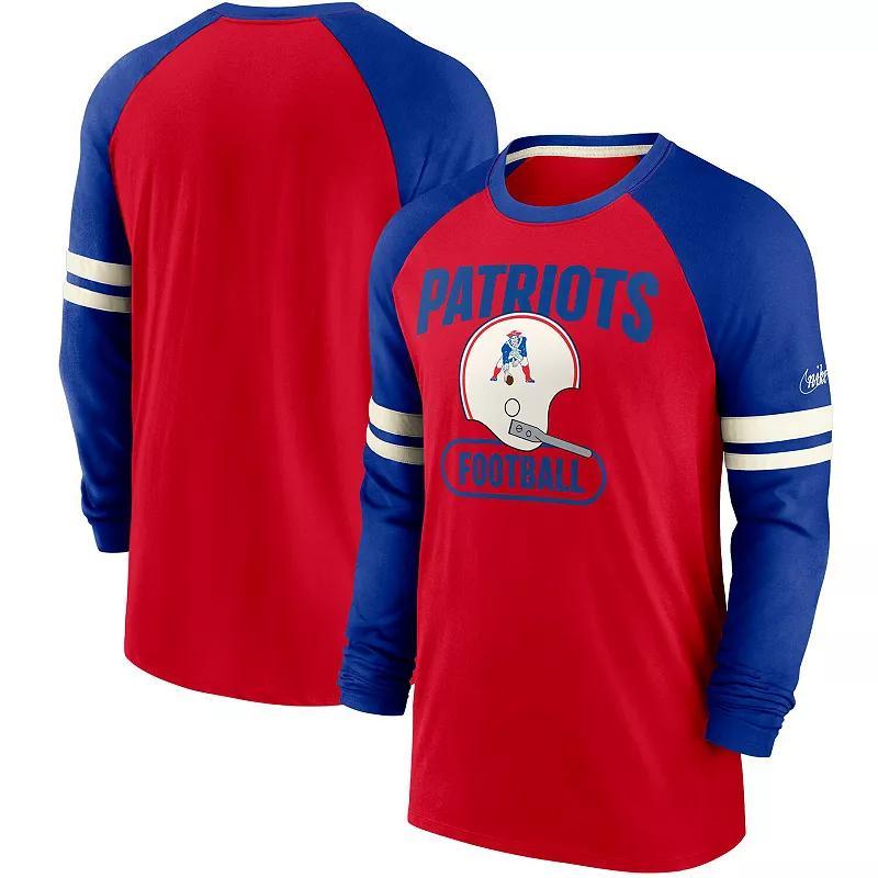 Men's Nike Red/Royal New England Patriots Throwback Raglan Long Sleeve T-Shirt, Size: Small Product Image