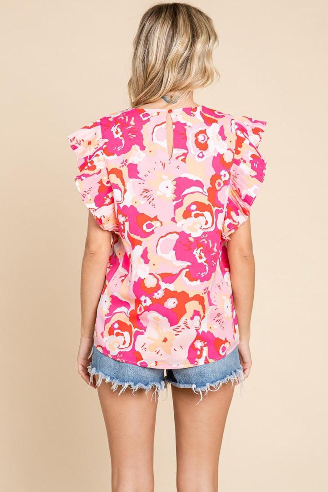 Self Double Layered Floral Ruffled Tops Product Image