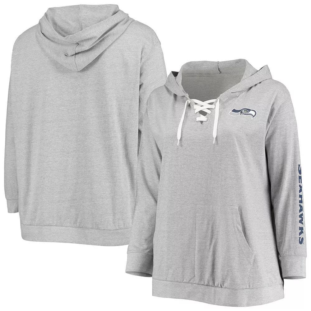 Women's Fanatics Branded Heathered Gray Seattle Seahawks Plus Size Lace-Up Pullover Hoodie, Size: 1XL, Grey Product Image