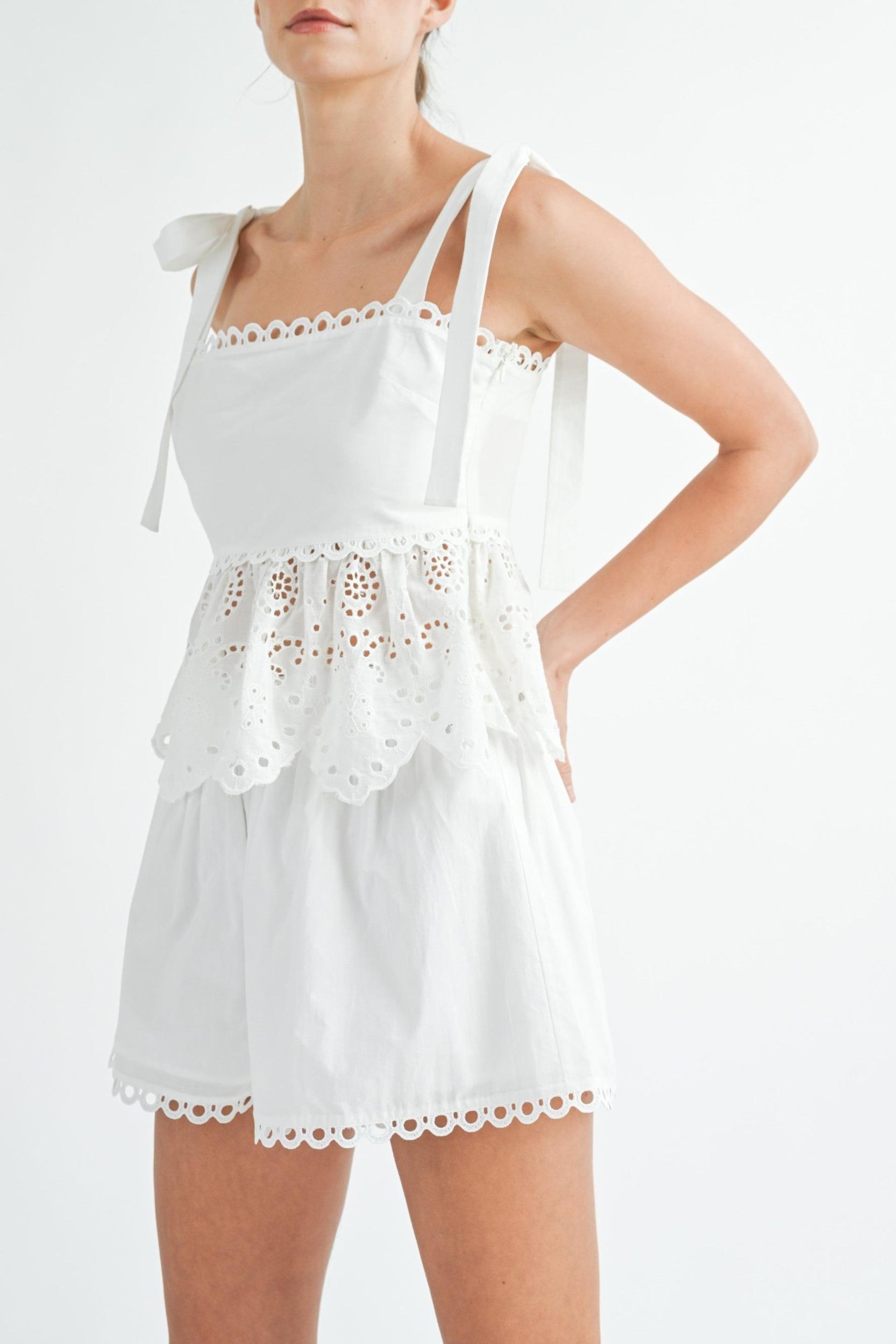 Eyelet Peplum Top & Shorts Set Product Image