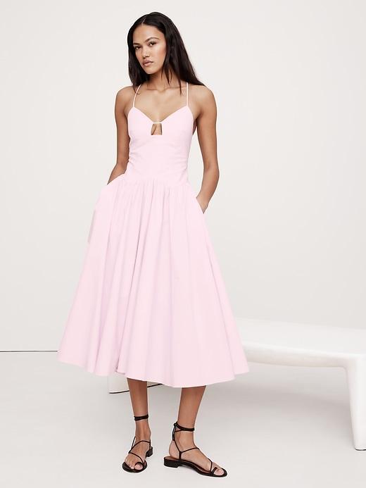 Stretch-Cotton Poplin Long Midi Dress Product Image