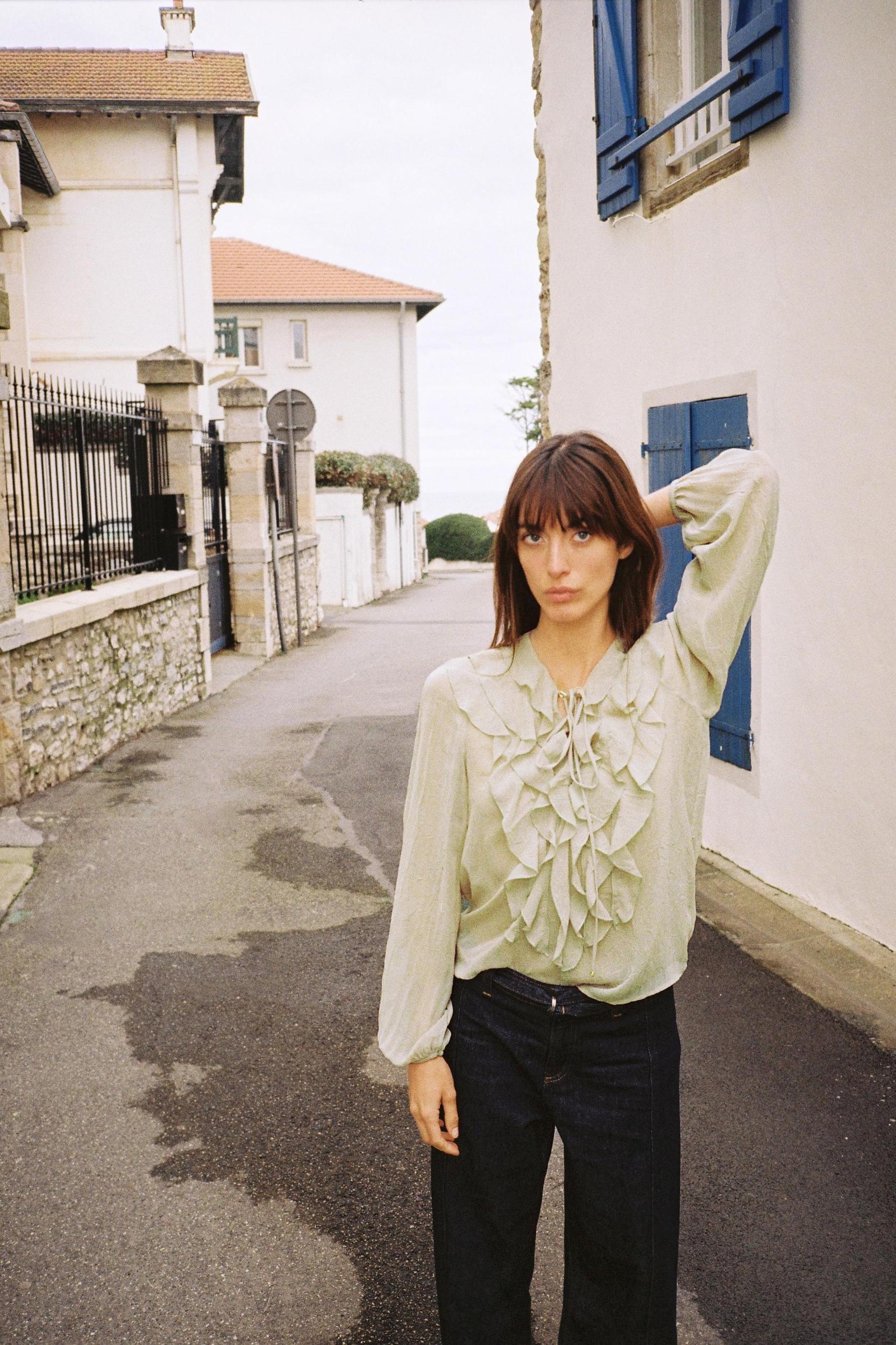 SEMI-SHEER BLOUSE WITH RUFFLES Product Image