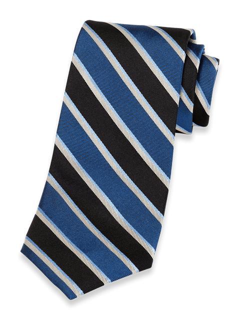 Stripe Woven Silk Tie - Black/blue Product Image