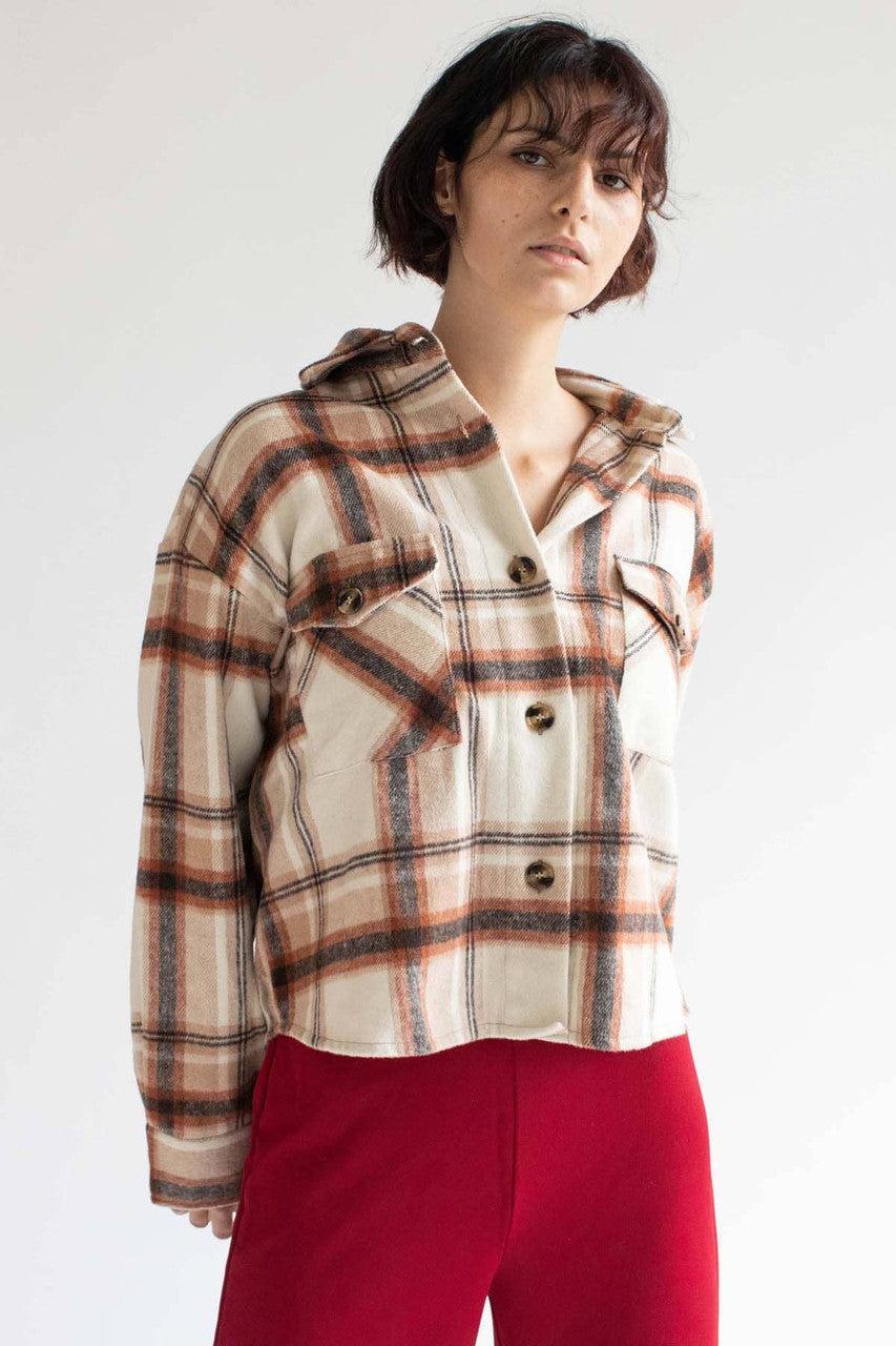 Oversized Rust Brushed Plaid Jacket Product Image