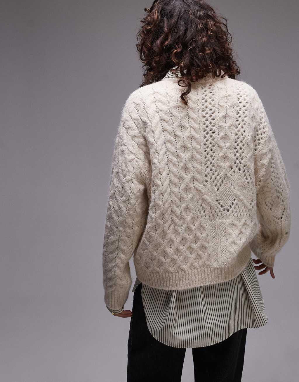 Topshop knit lofty cable relaxed sweater in ivory Product Image