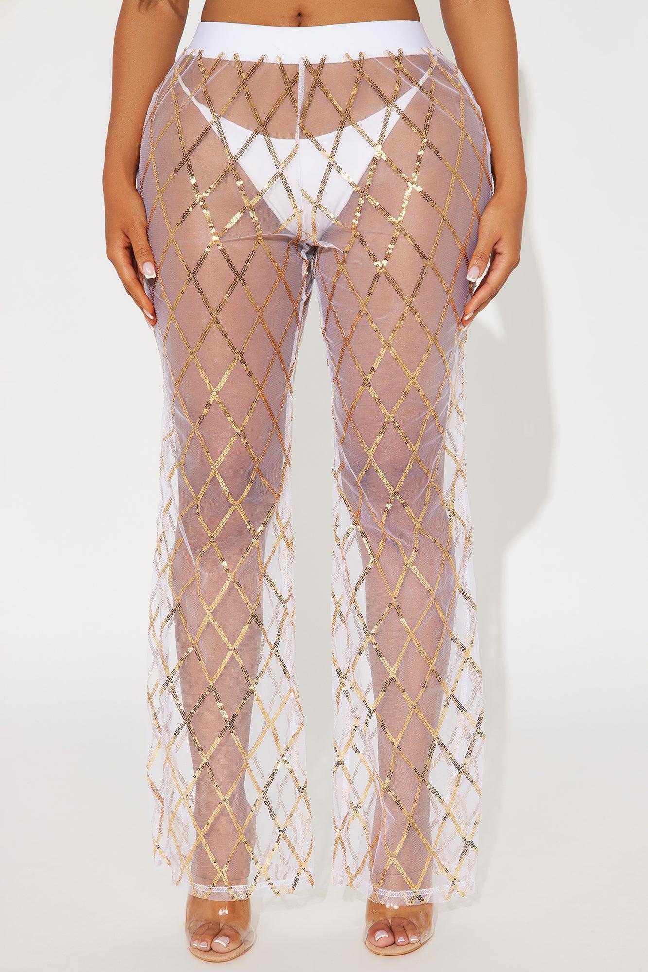 Ceci Sequin Mesh Cover Up Pants - Gold Product Image