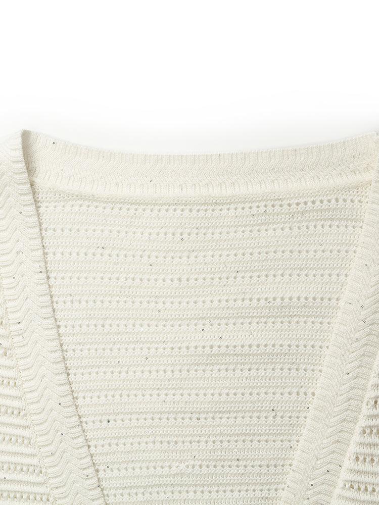 Sequins Openwork Wrapped Women Crop Cardigan Product Image