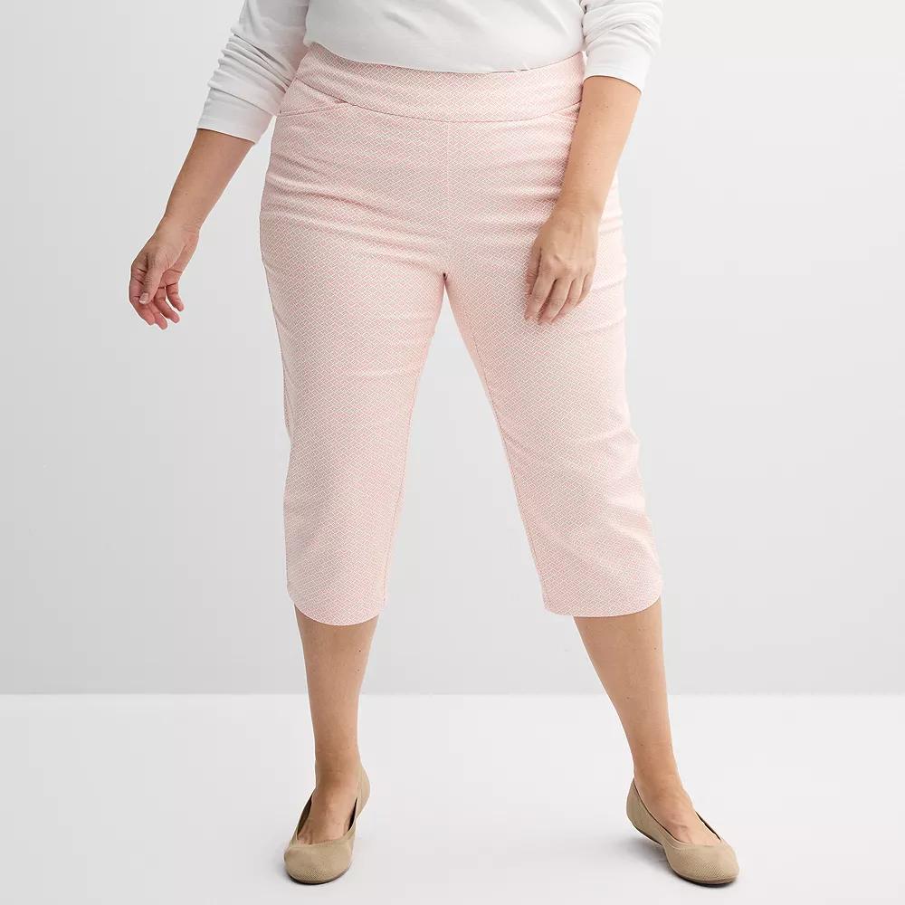 Plus Size Croft &amp; Barrow® Effortless Stretch Capri Pants, Women&#x27;s, Size: 16 W, White Pink Tiny Geo Product Image