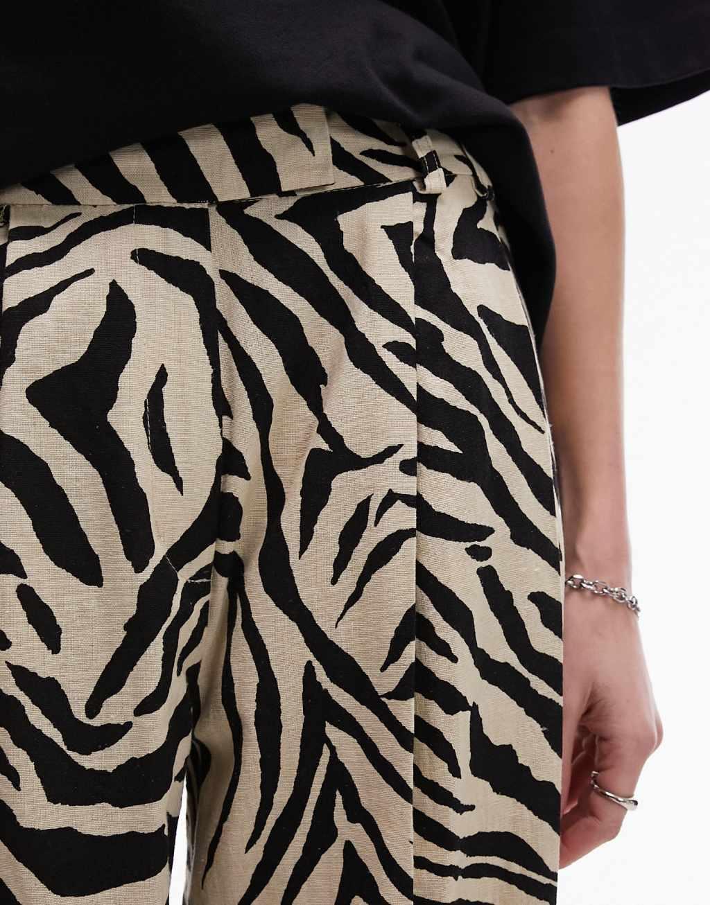 Topshop zebra printed wide leg linen pants Product Image