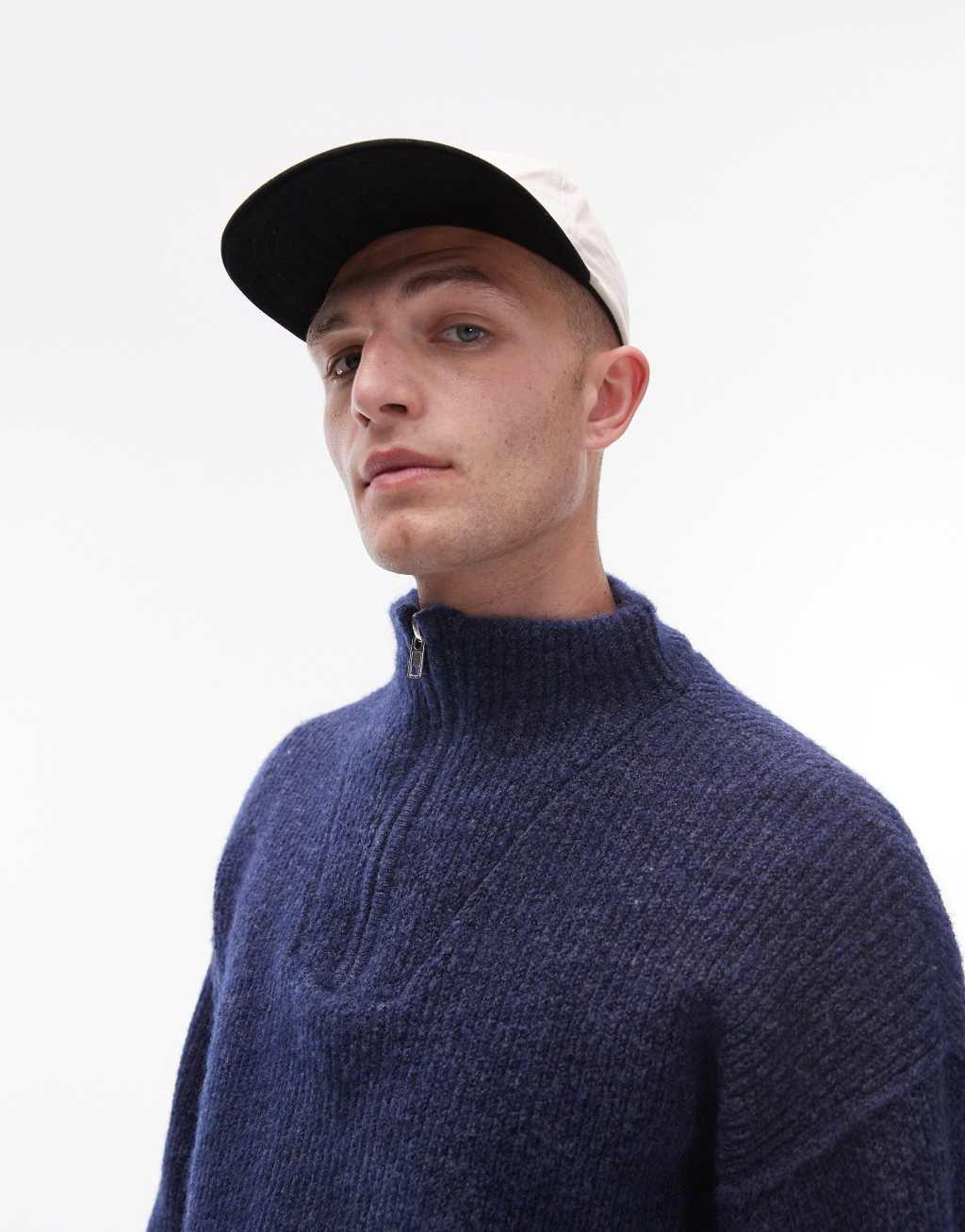 Topman oversized quarter zip sweater in navy Product Image