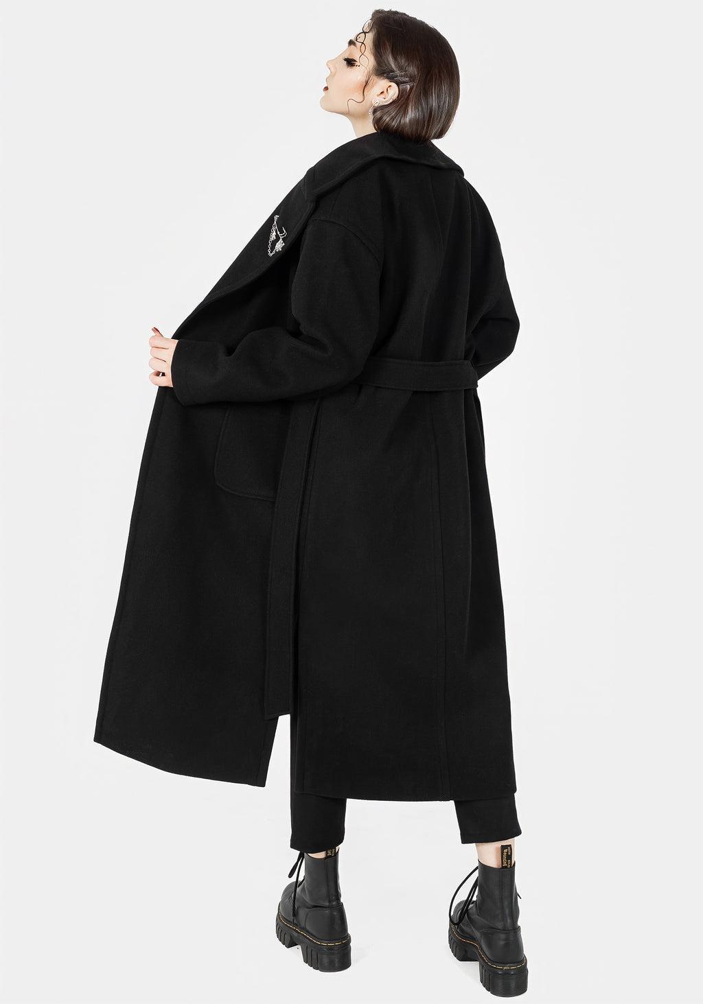 Meltdown Oversized Coat with Brooch - Black Product Image