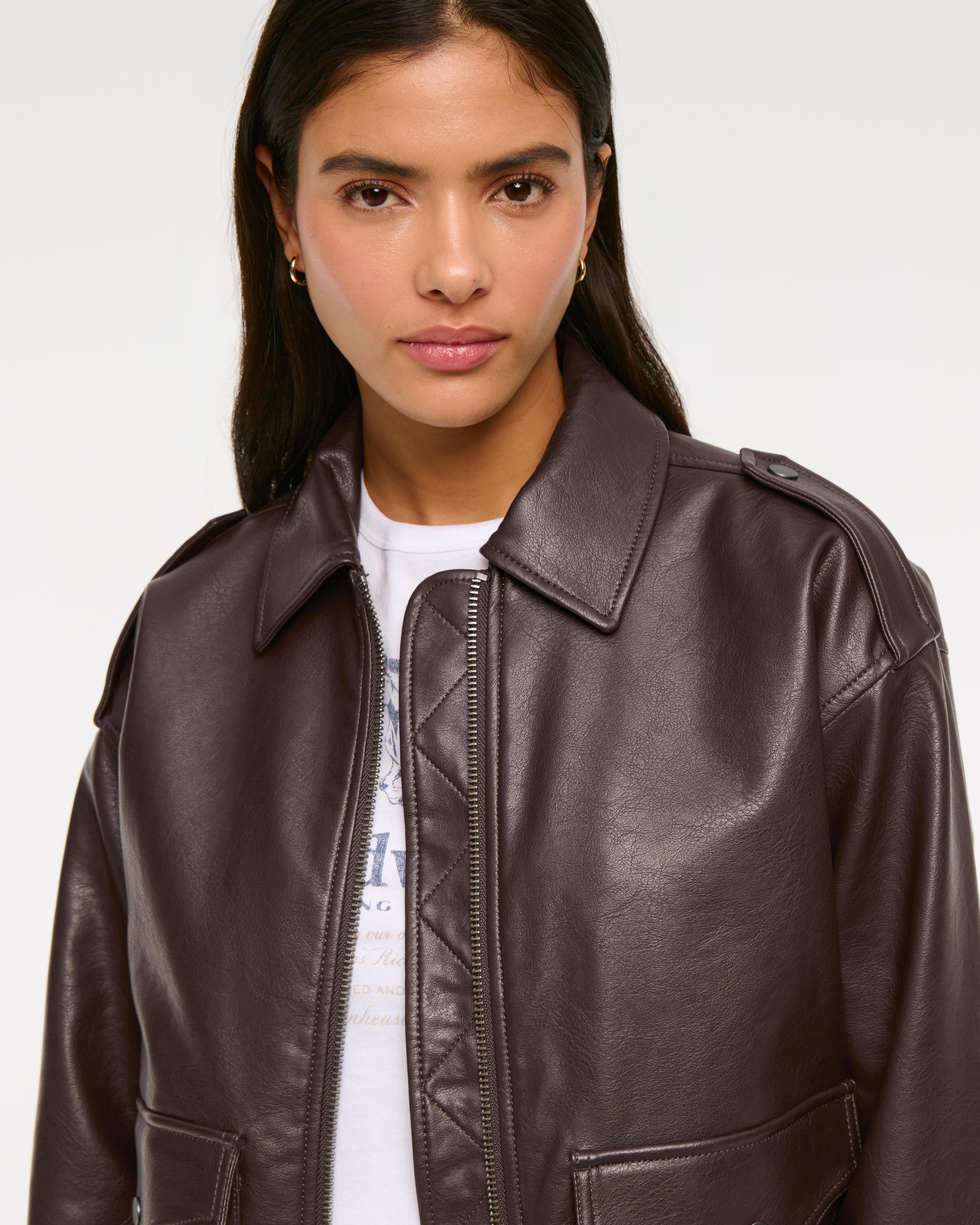 Vegan Leather Utility Bomber Jacket Product Image