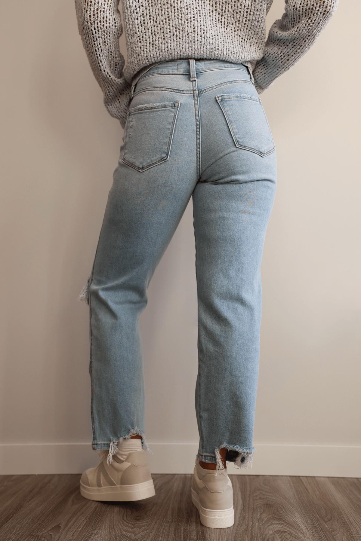 Light Wash Distressed Crop Straight Leg Jeans Product Image