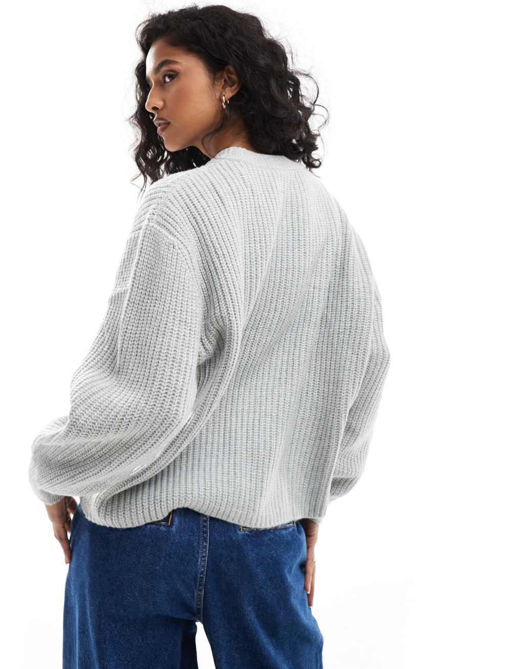 ASOS DESIGN chunky crew neck rib sweater in gray Product Image