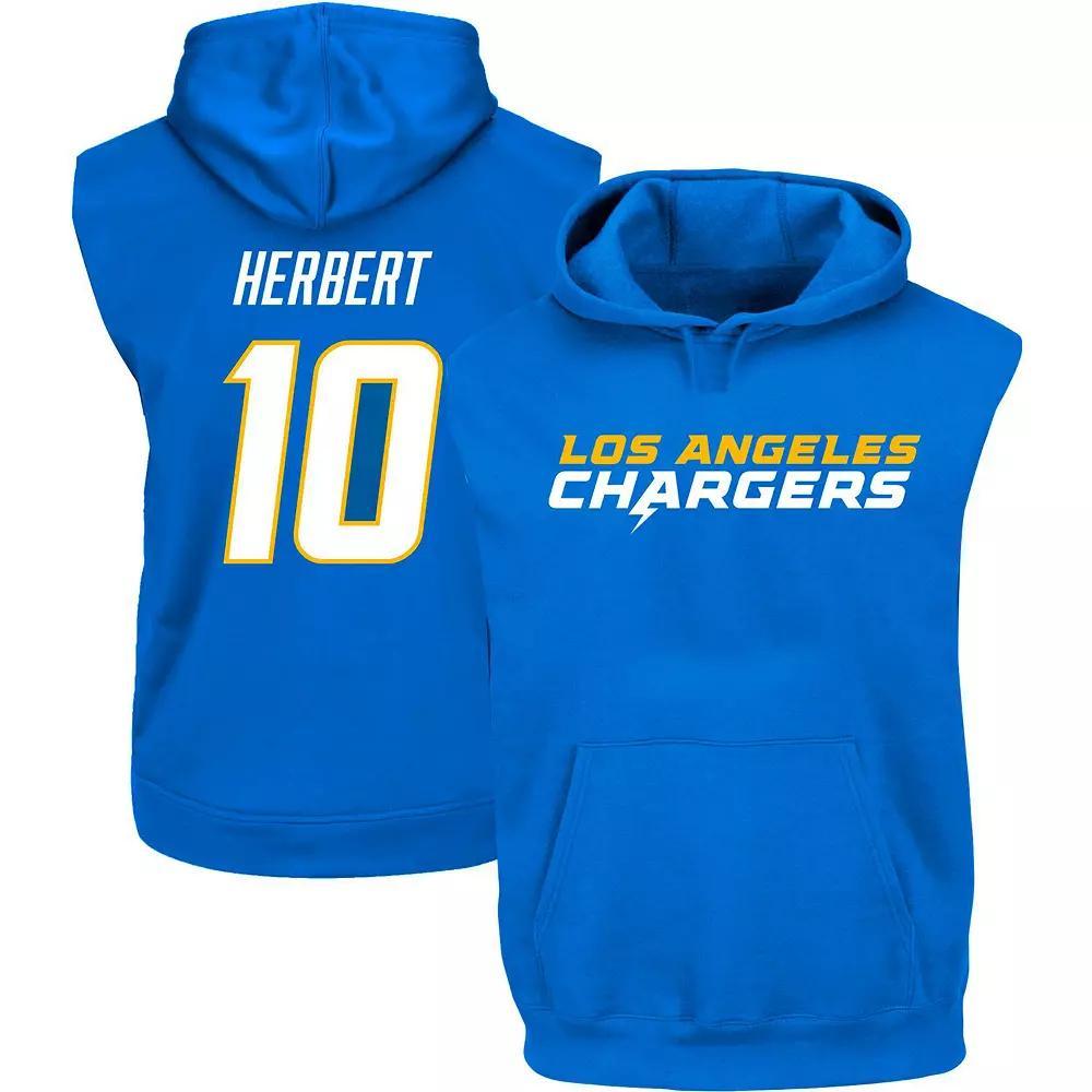 Men's Justin Herbert Powder Blue Los Angeles Chargers Big & Tall Muscle Pullover Hoodie, Size: 5XB, Light Product Image