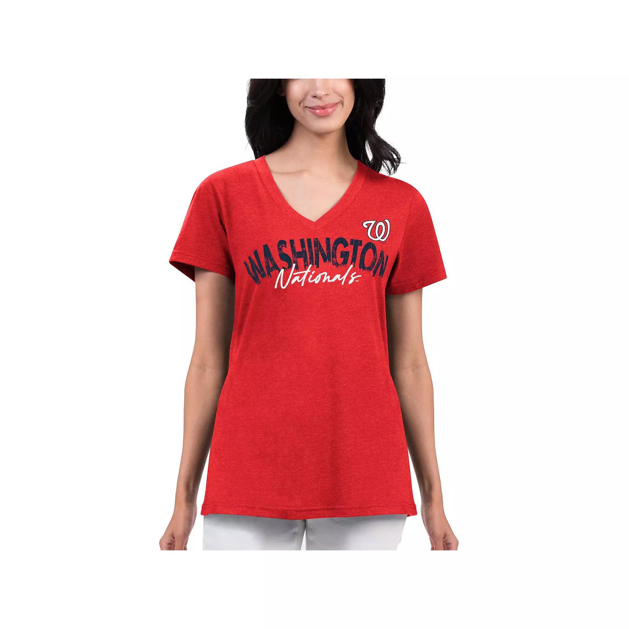 Women's G-III 4Her by Carl Banks Red Washington Nationals Key Move V-Neck T-Shirt, Size: Small Product Image