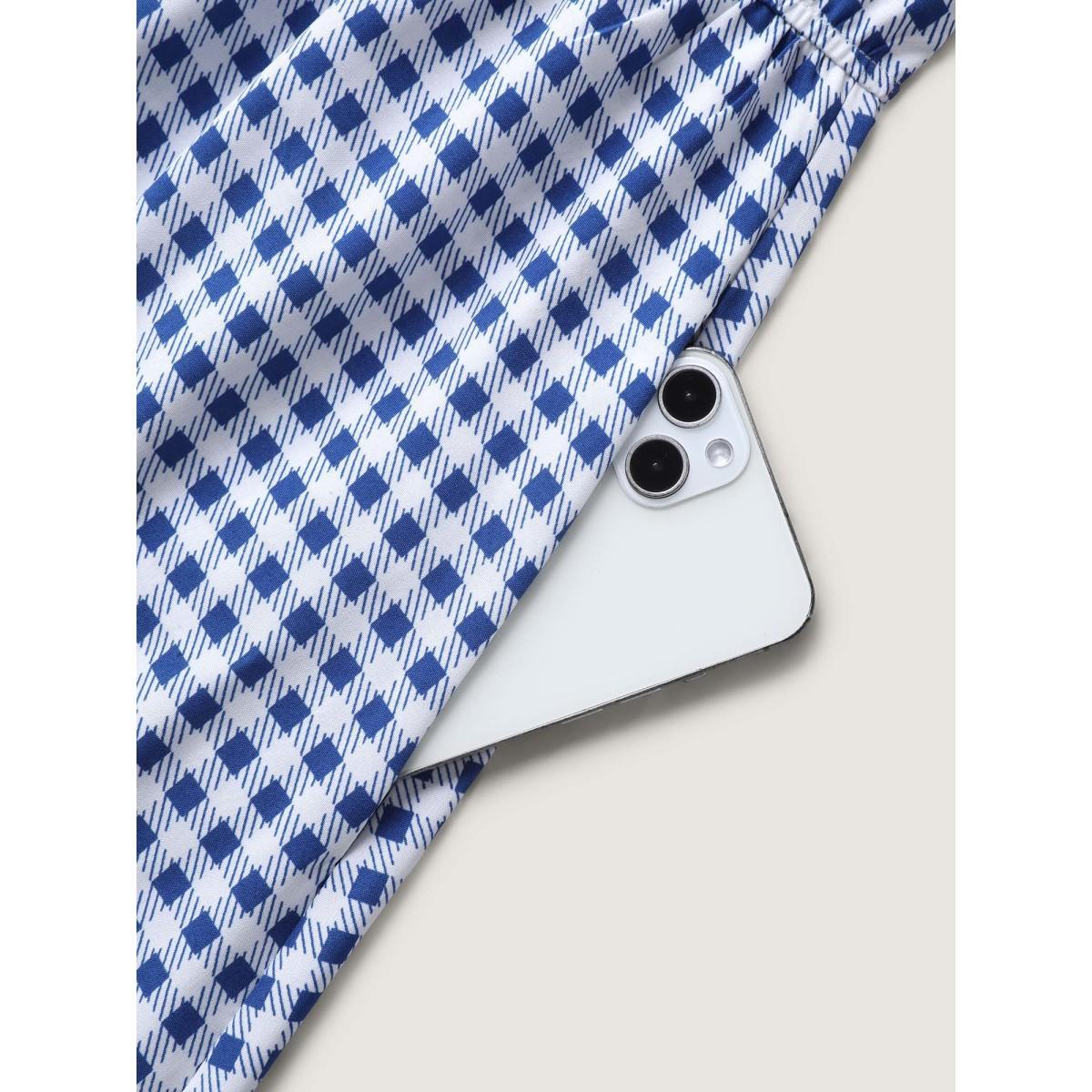 Plus Size Plaid Print Button Pockets Midi Dress Mediumblue Women Suit Collar Sleeveless Curvy BloomChic 18-20/2X Product Image