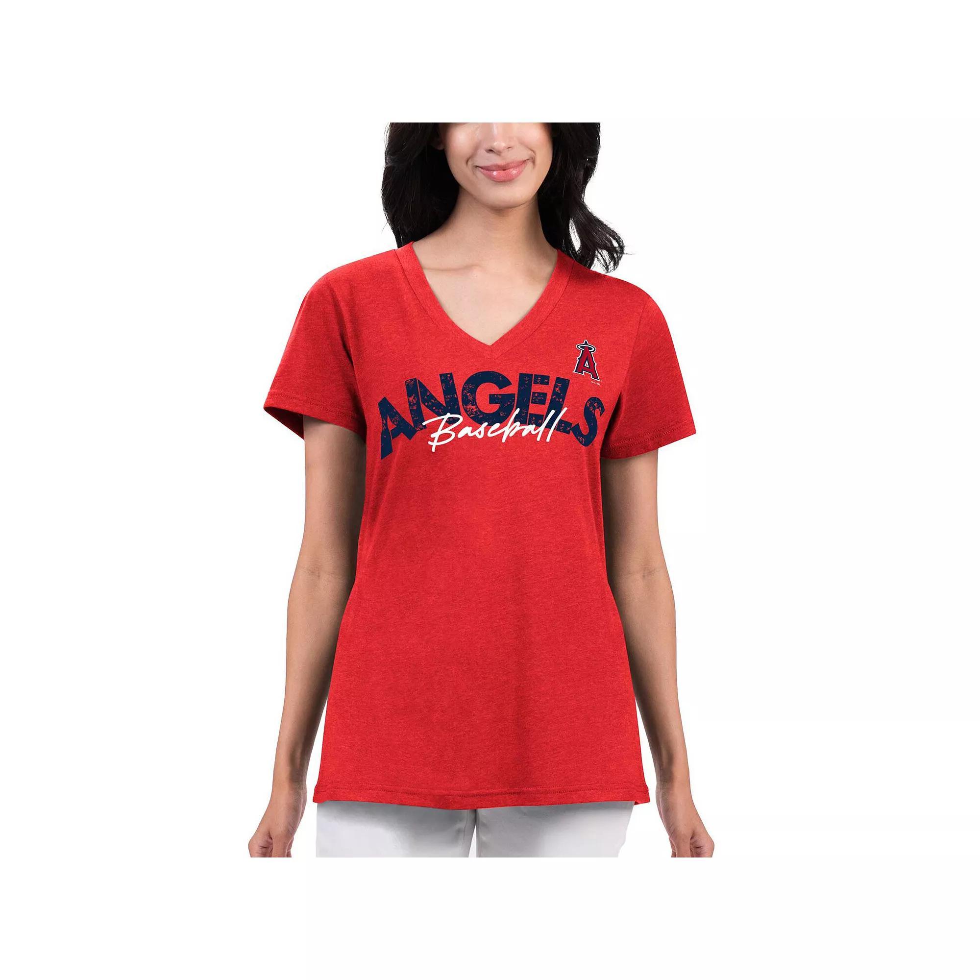 Women's G-III 4Her by Carl Banks Red Los Angeles Angels Key Move V-Neck T-Shirt, Size: Small Product Image