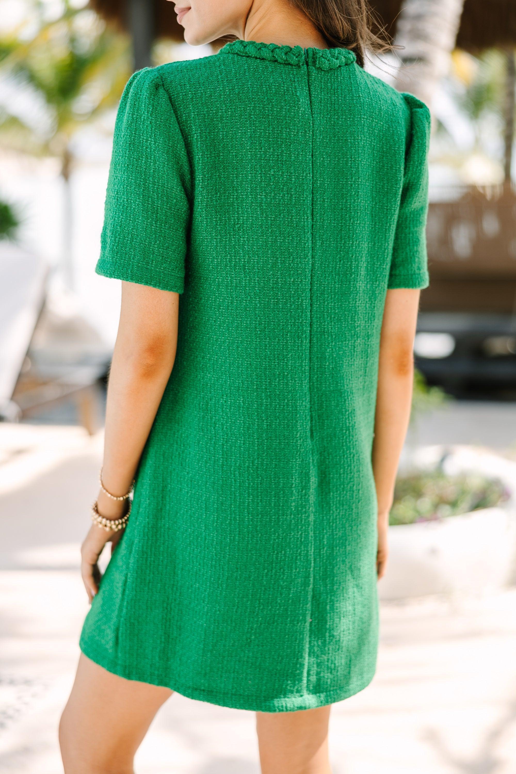 Ask You Out Green Tweed Shift Dress Female Product Image