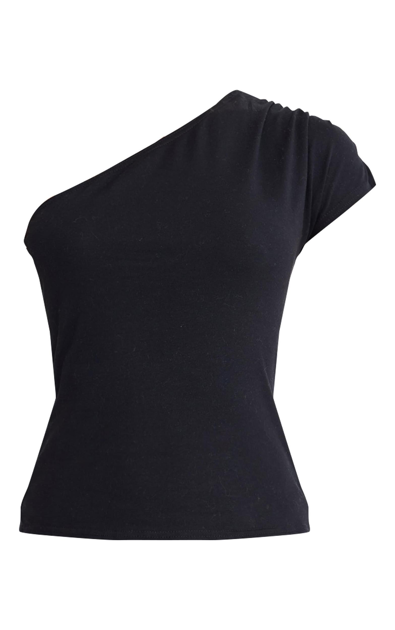 Black Cotton One Shoulder Longline Top Product Image