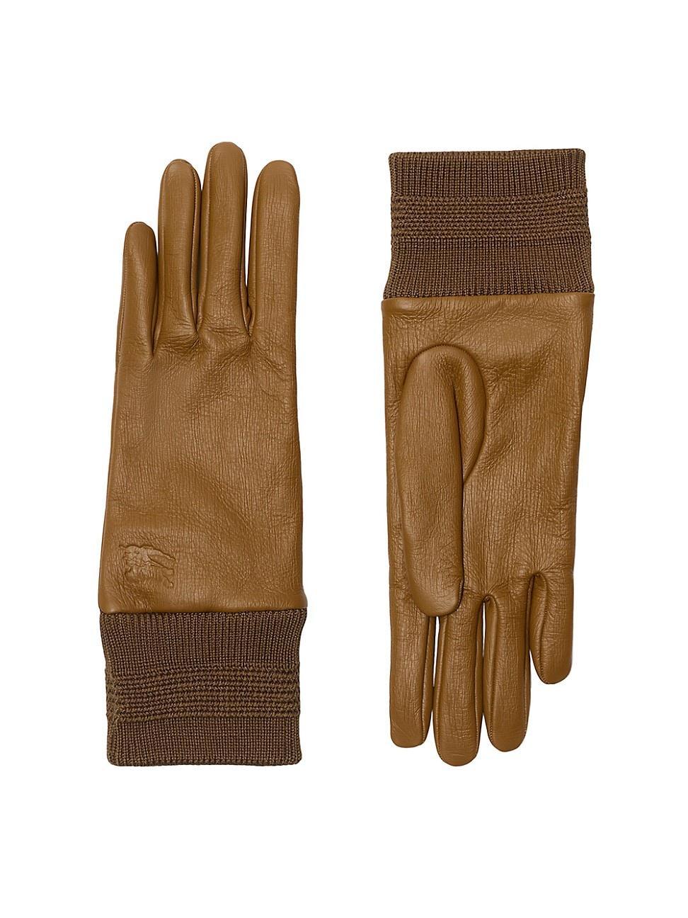 Womens Rib-Cuff Leather Gloves Product Image