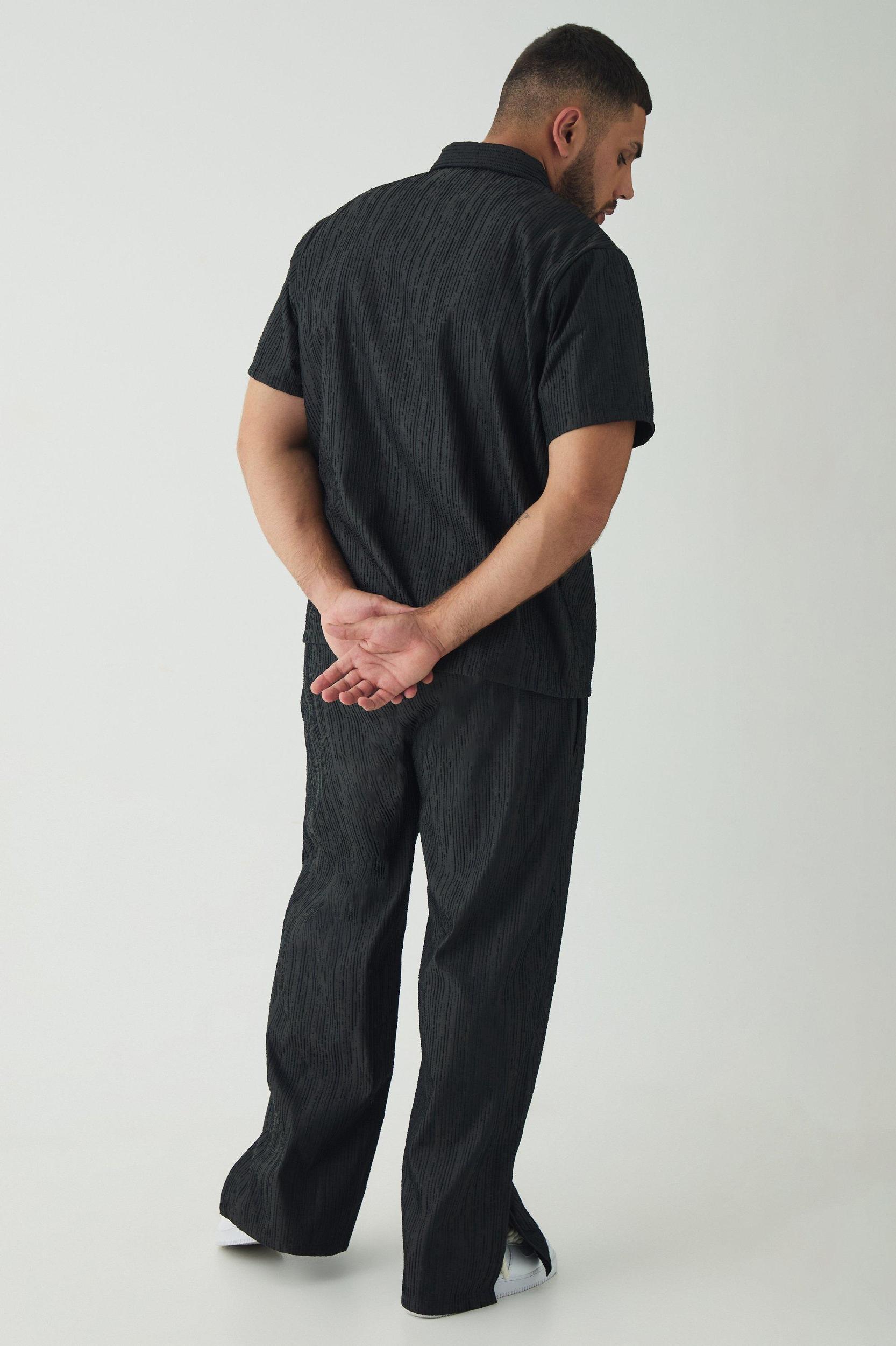 Plus Woven Rib Texture Zip Up Smart Polo Shirt | boohooMAN USA Product Image