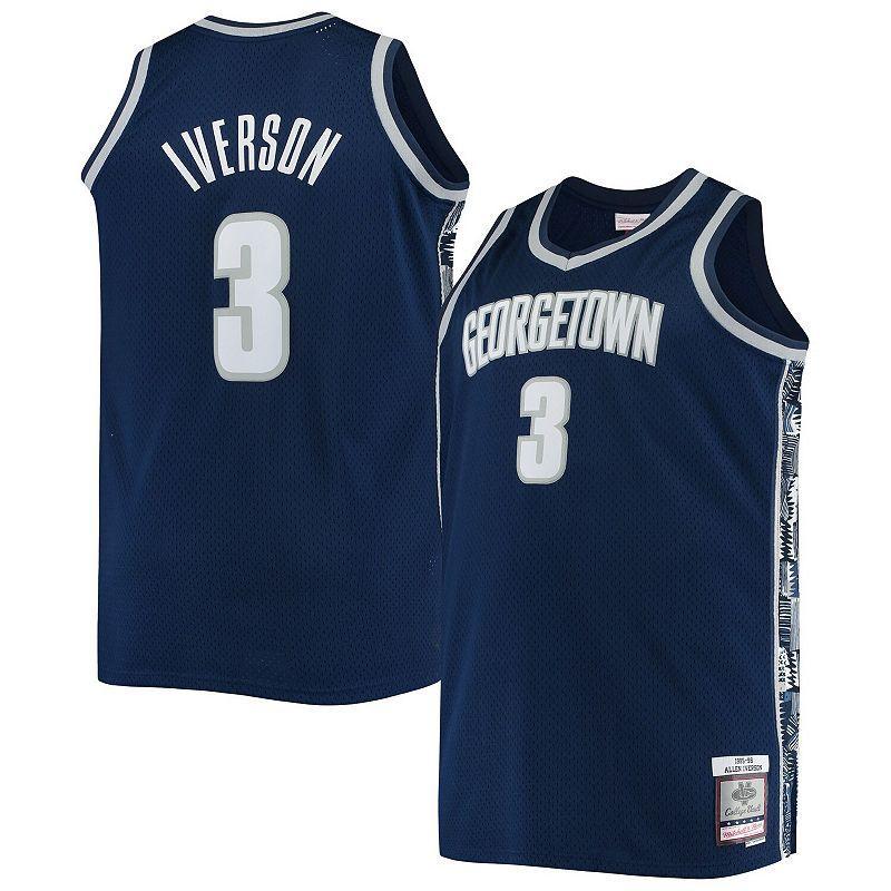 Men's Mitchell & Ness Allen Iverson Navy Georgetown Hoyas Big & Tall 1995-96 Replica Player Jersey, Size: 3XLT, Grg Blue Product Image