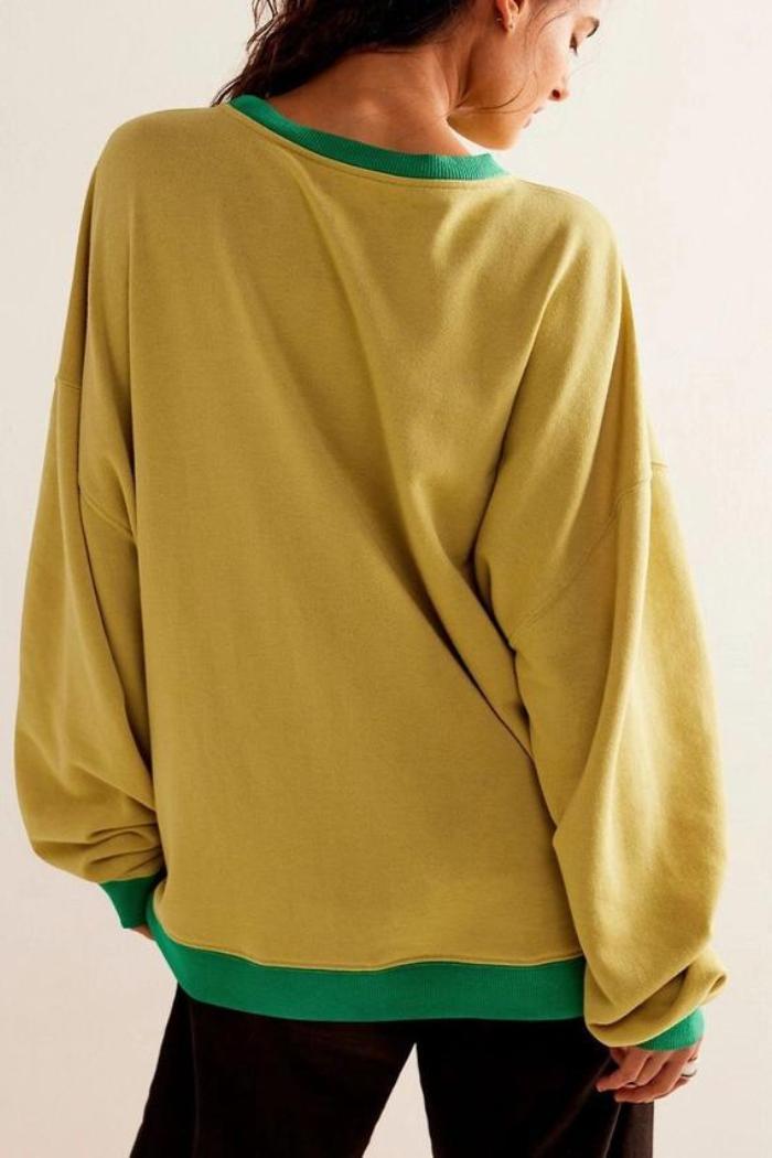 Solid Color Round Neck Fork Loose Sweatshirt Sweater Product Image