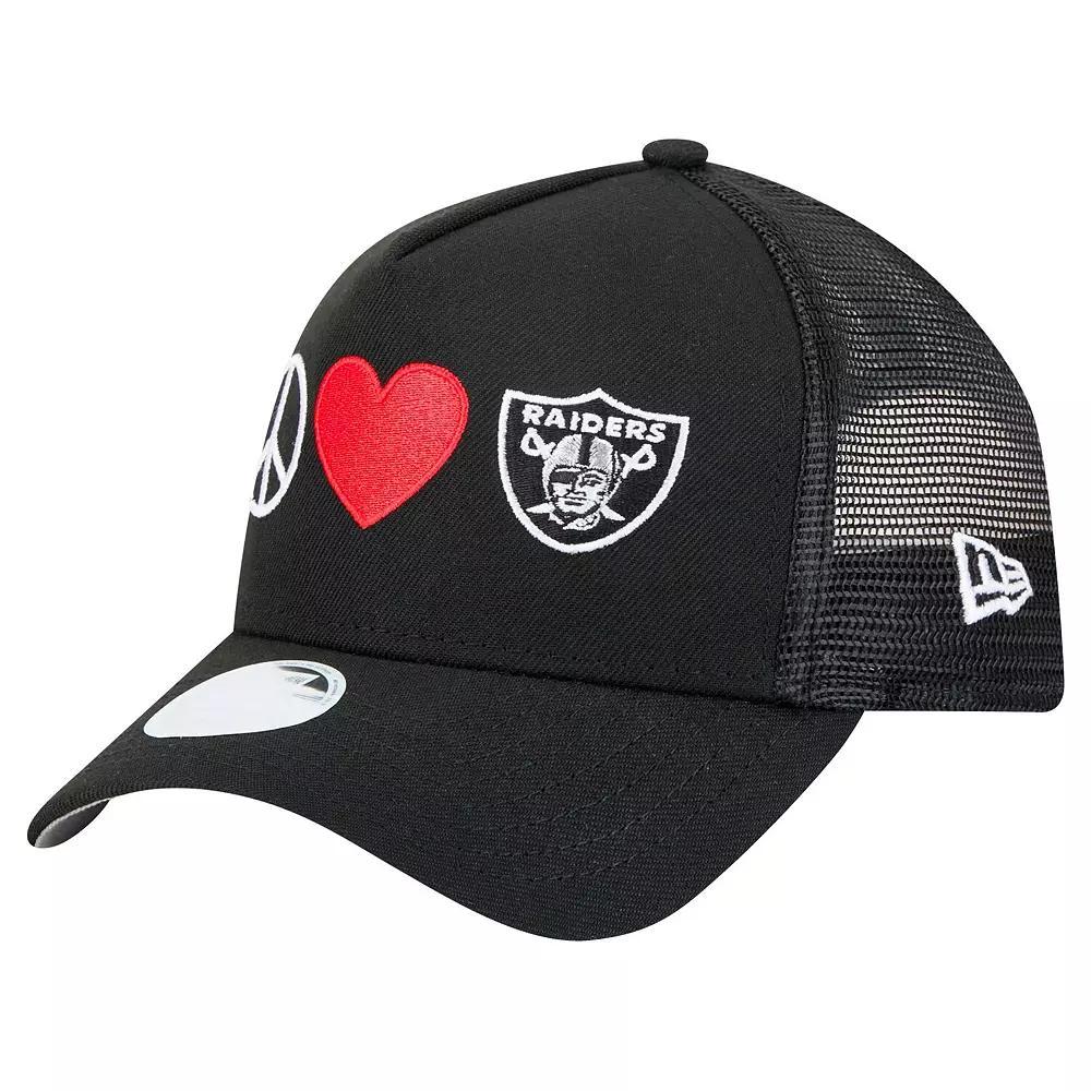 Women's New Era Black Las Vegas Raiders Peace & Love Trucker 9FORTY Adjustable Hat, Lvr Black Product Image