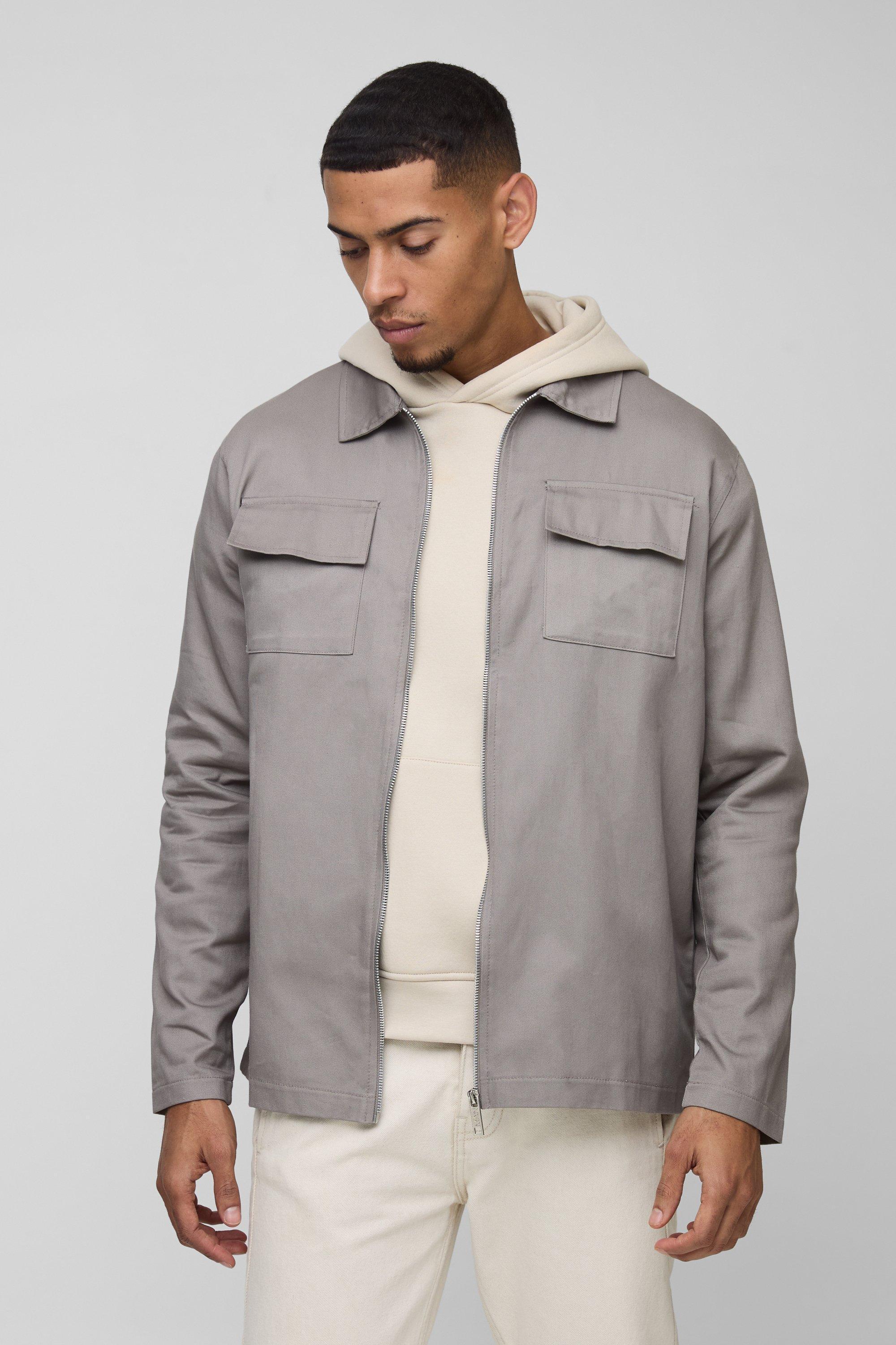 Long sleeve Zip Fastening Twill Shirt Jacket | boohooMAN USA Product Image