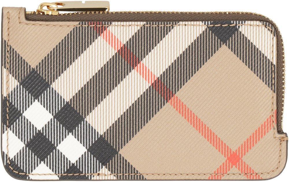 BURBERRY Checked Zipped Card Case In Beige Product Image