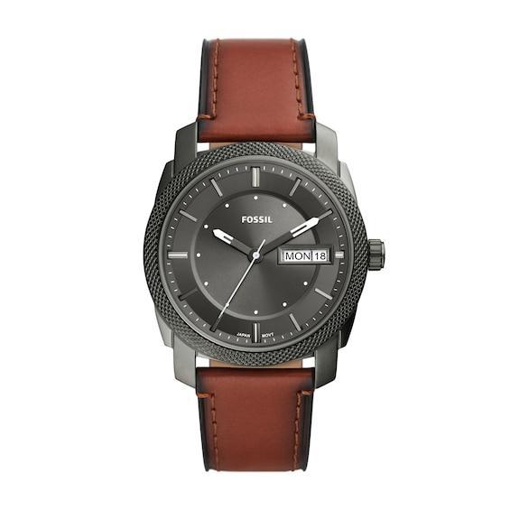 Men's Fossil Machine Gunmetal Grey Brown Leather Strap Watch with Grey Dial (Model: Fs5900) Product Image