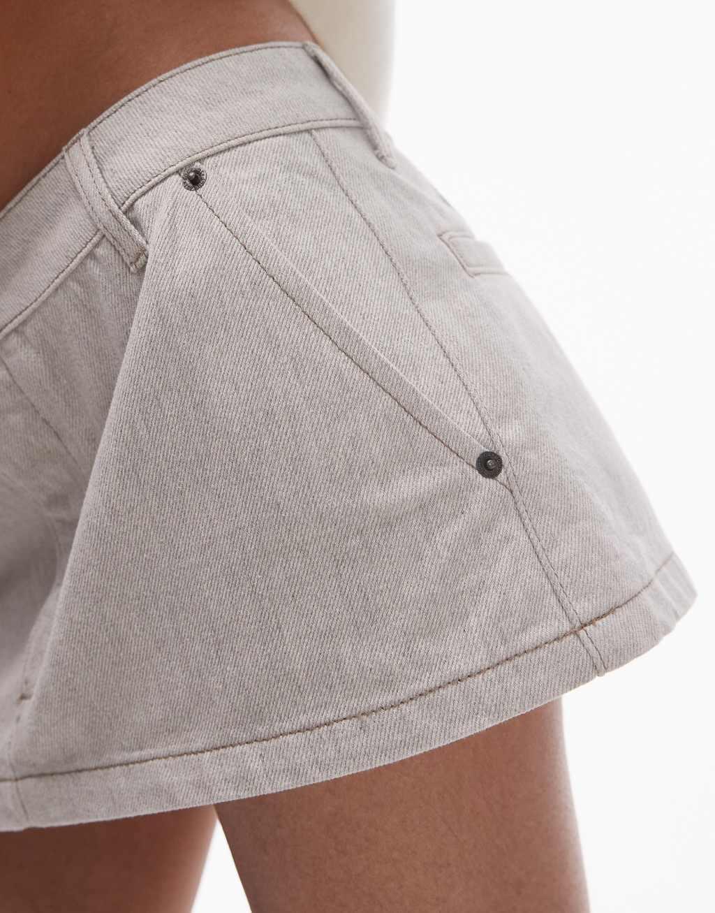 Topshop denim tailored mini skirt in stone Product Image