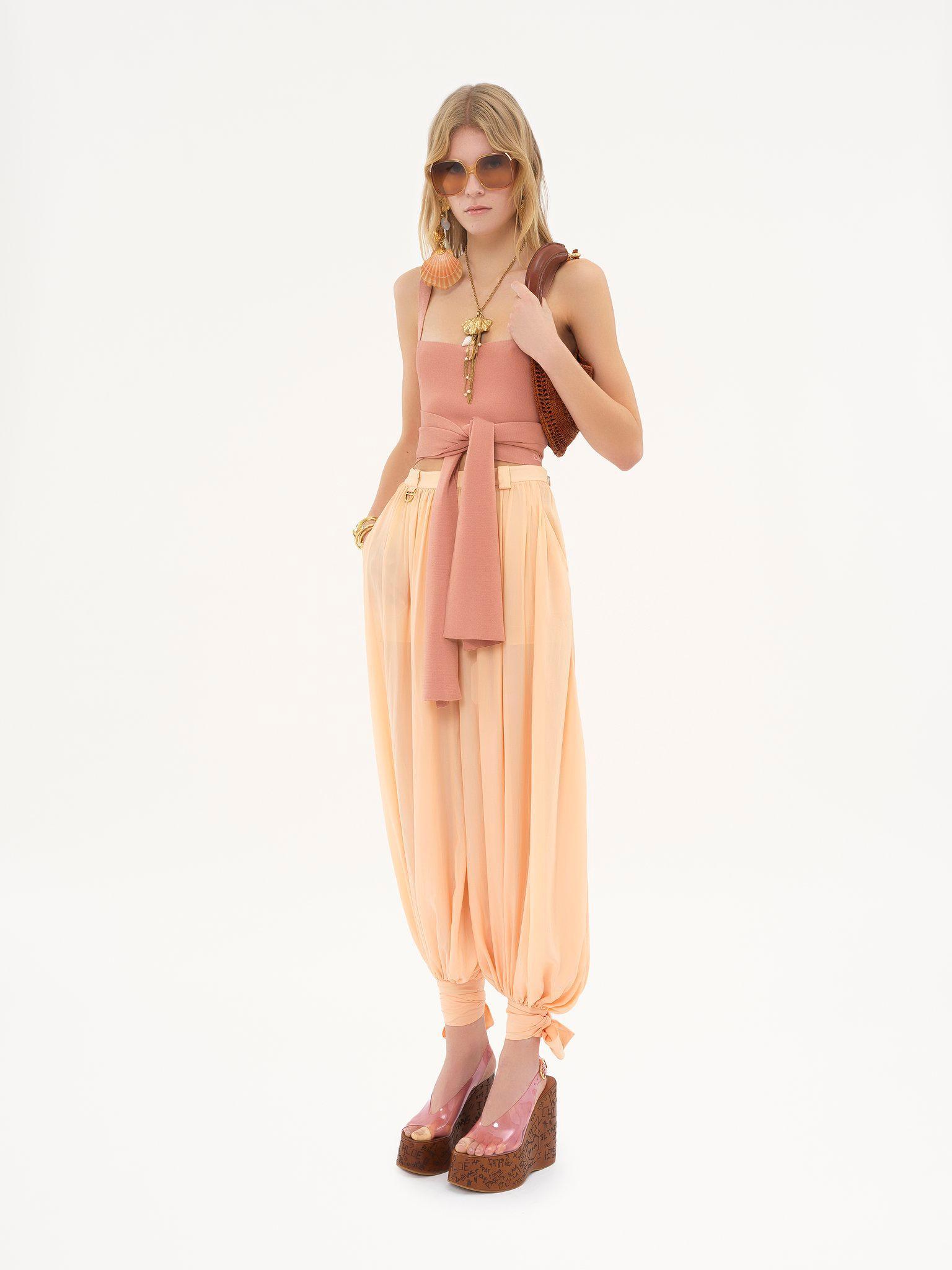 Fluid pleated pants in silk charmeuse Product Image