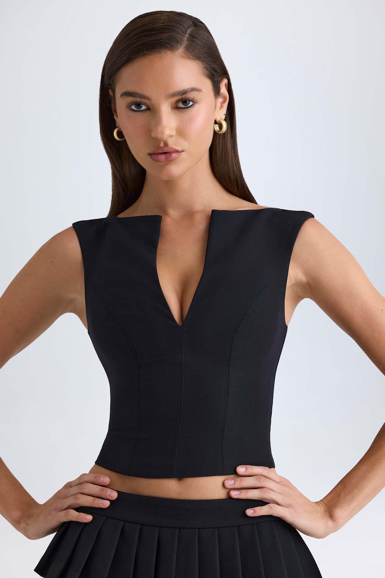 Open-Front Crop Top in Black Product Image