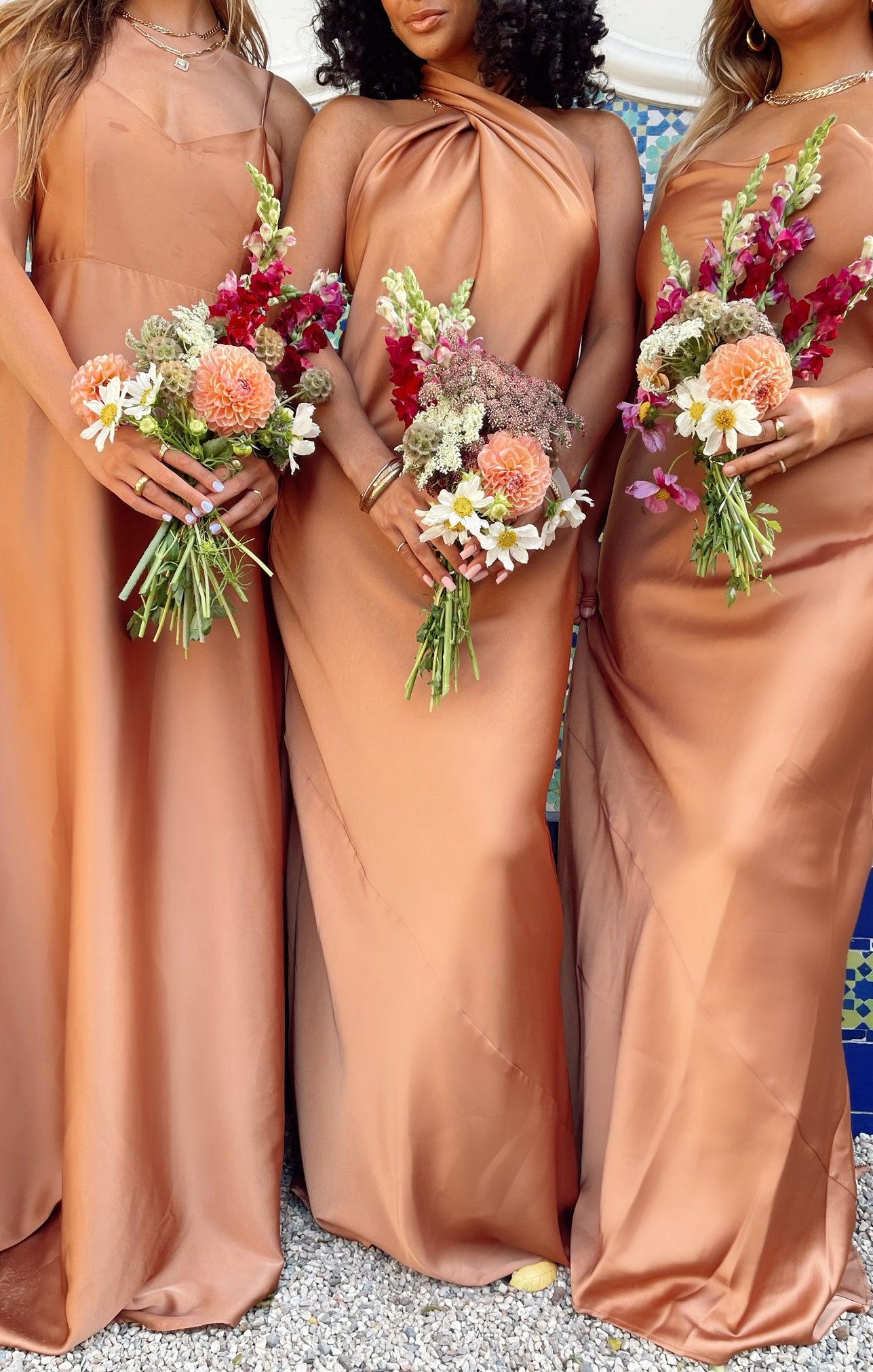 Jasmine Halter Maxi Dress ~ Copper Luxe Satin Product Image
