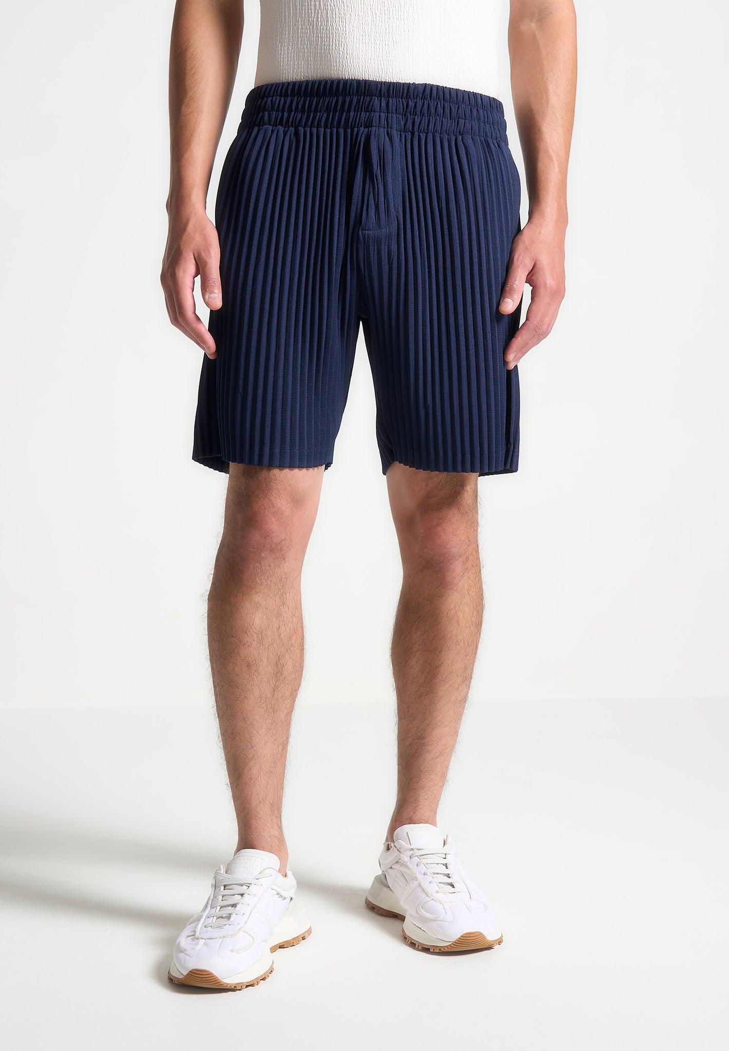 Pleated Shorts - Navy Male Product Image