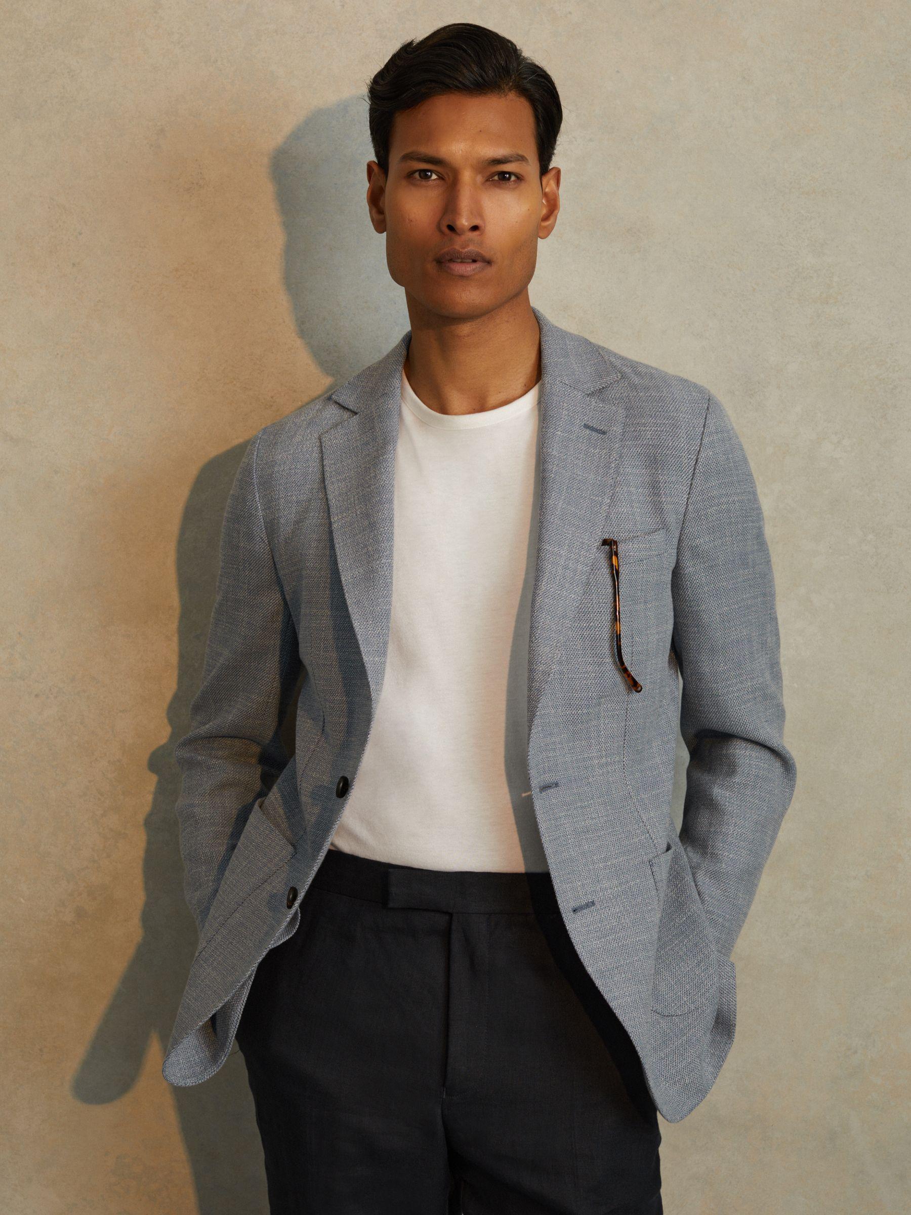 Single Breasted Blazer With Cotton in Soft Blue Product Image