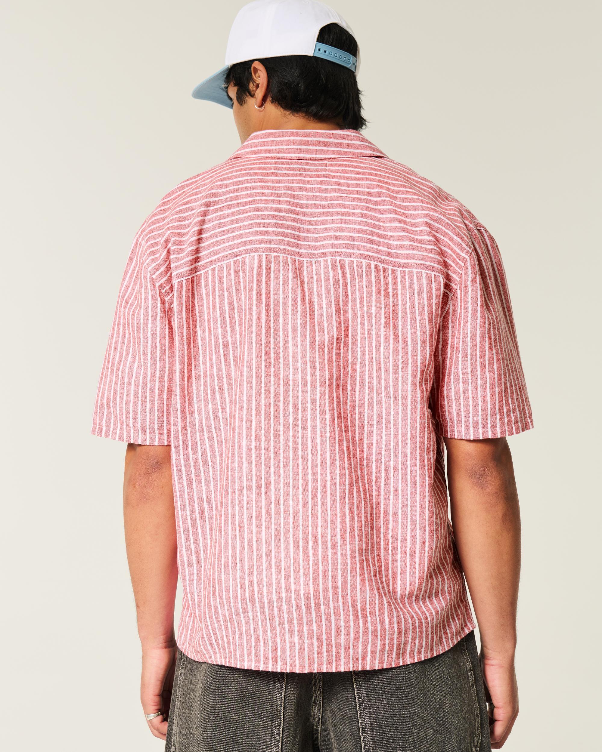 Boxy Short-Sleeve Linen-Blend Shirt Product Image