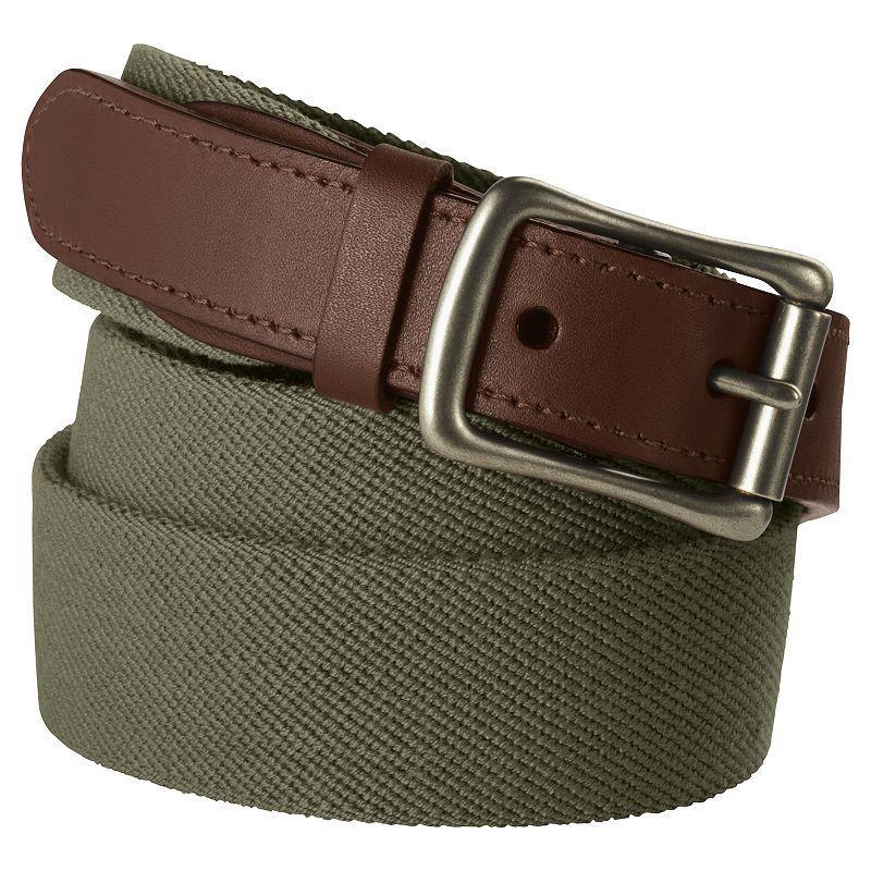 Big & Tall Lands End Elastic Surcingle Leather Trim Belt Green Product Image