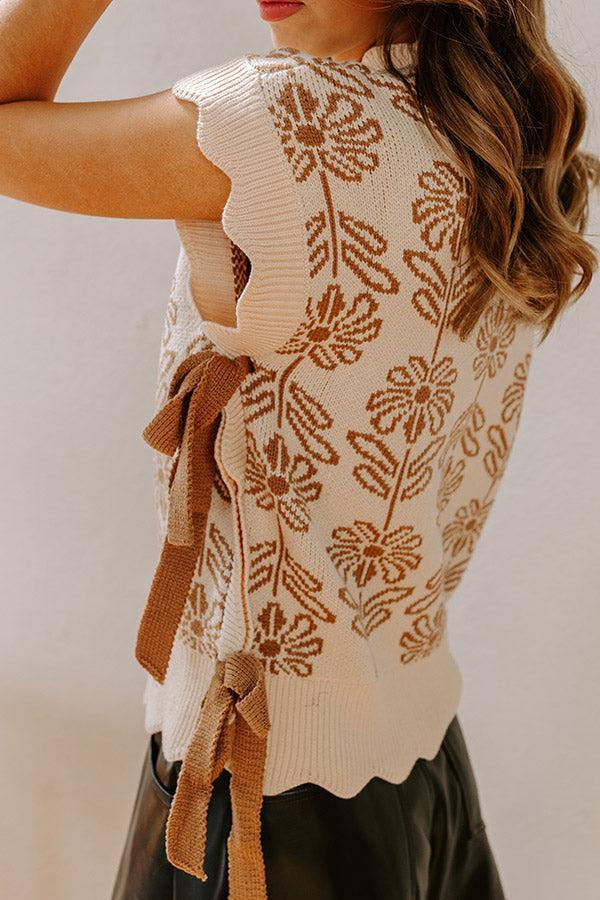 Front Porch Sippin' Floral Sweater Top in Mocha Product Image